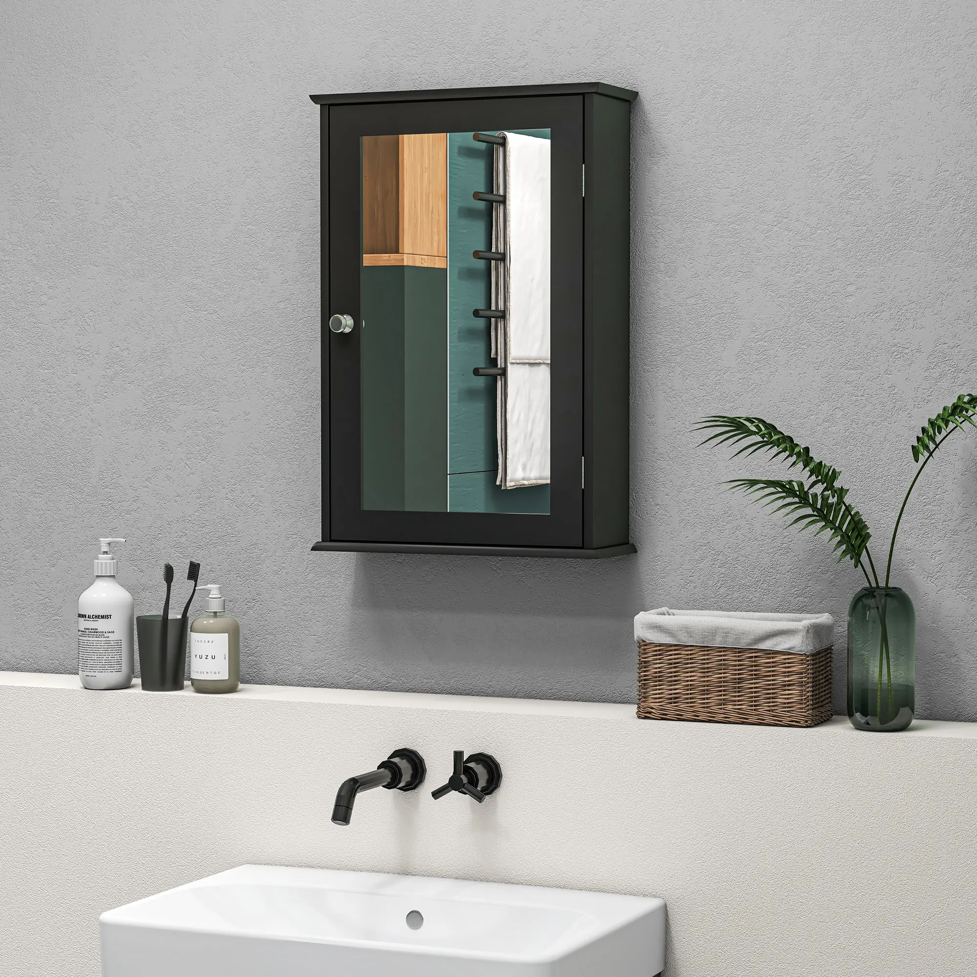 Wall Mounted Bathroom Mirror Cabinet with Shelves, Black - Image 10