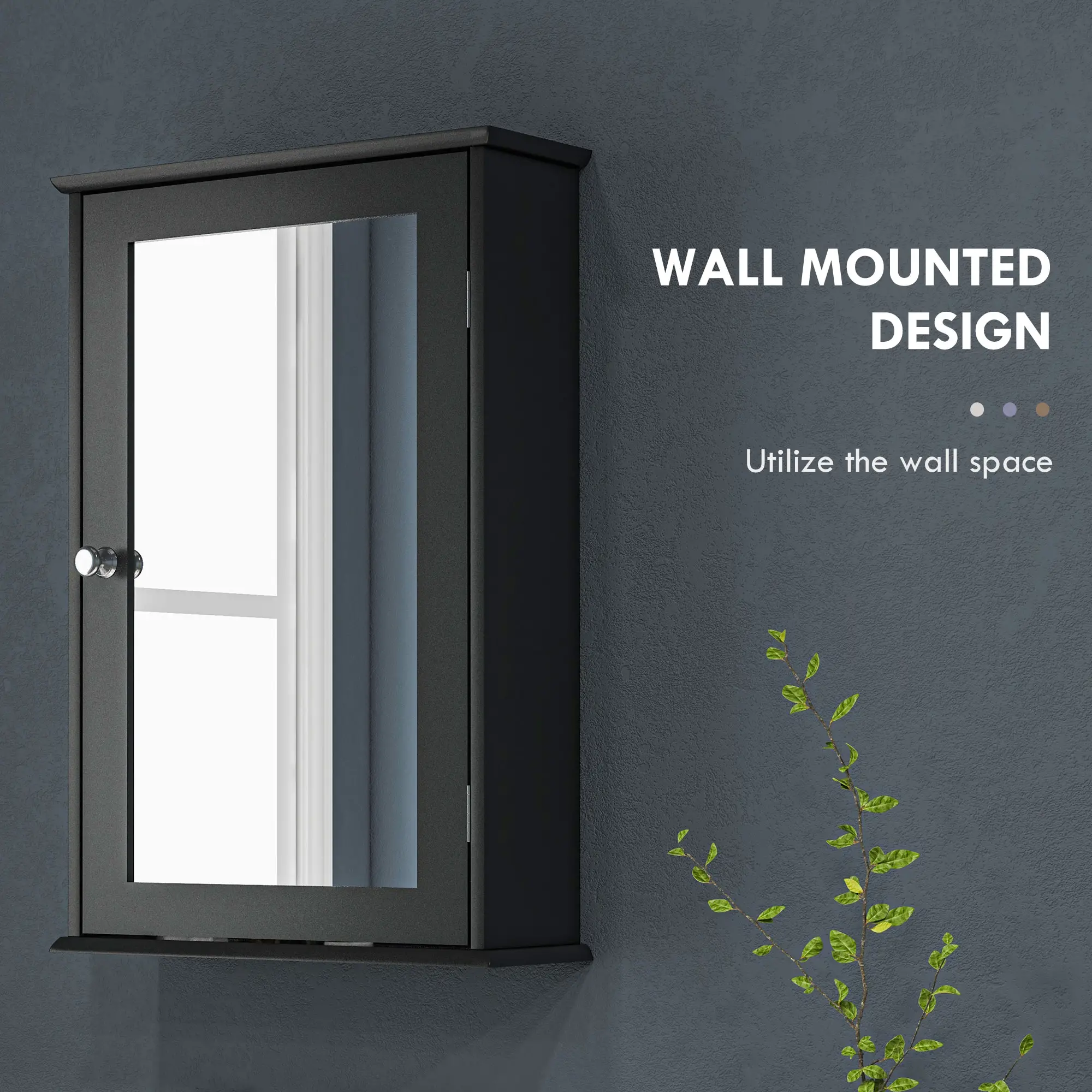 Wall Mounted Bathroom Mirror Cabinet with Shelves, Black - Image 4