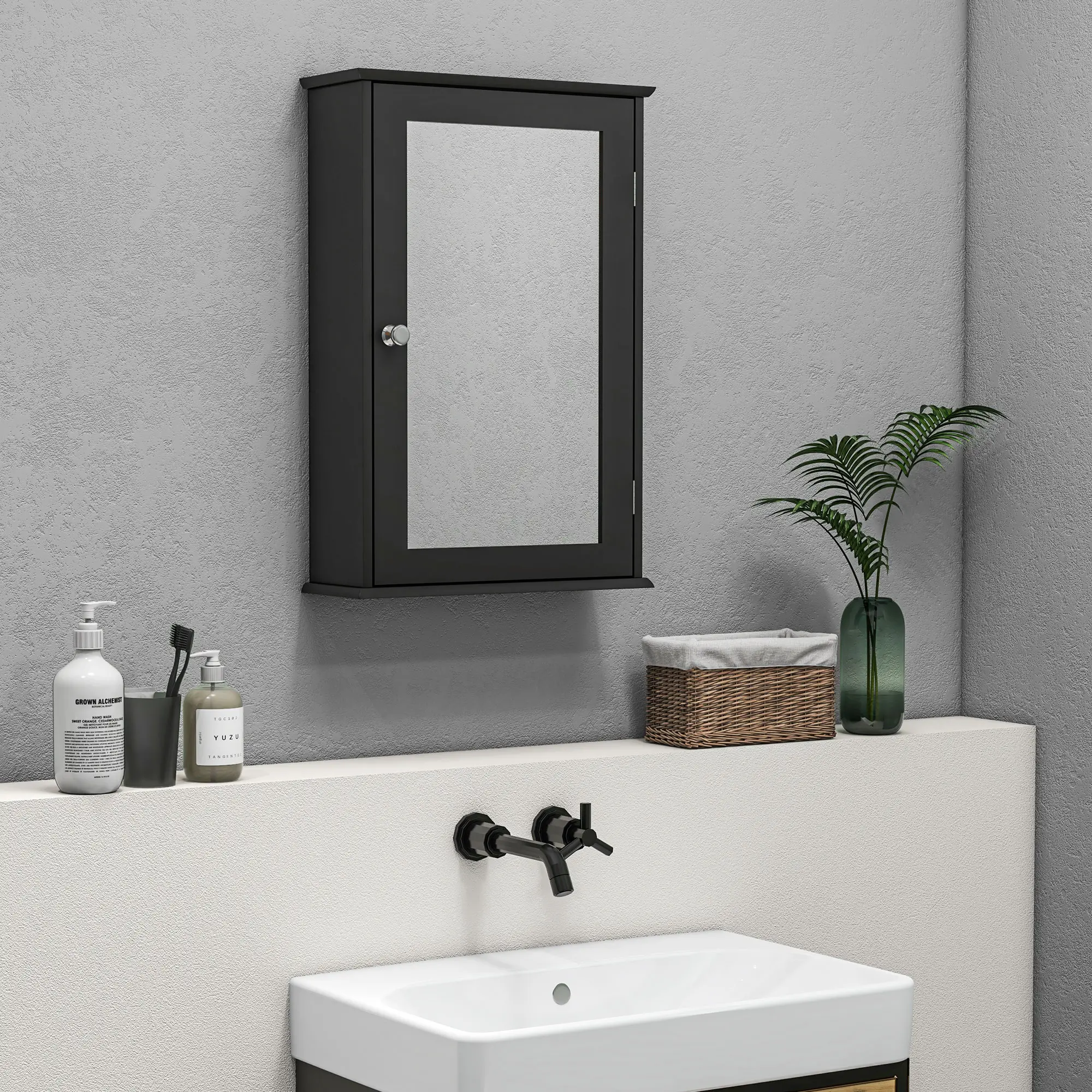 Wall Mounted Bathroom Mirror Cabinet with Shelves, Black - Image 9