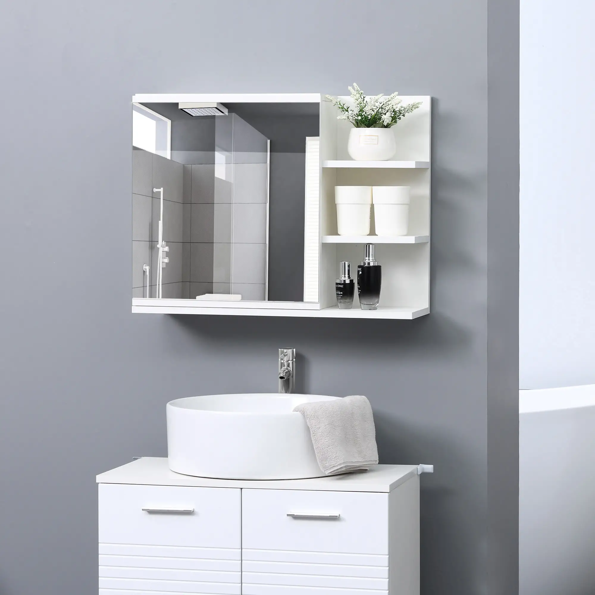 Wall Mounted Bathroom Storage Cabinet with Mirror, 3 Shelves, 2-Tier Cupboard - Image 2