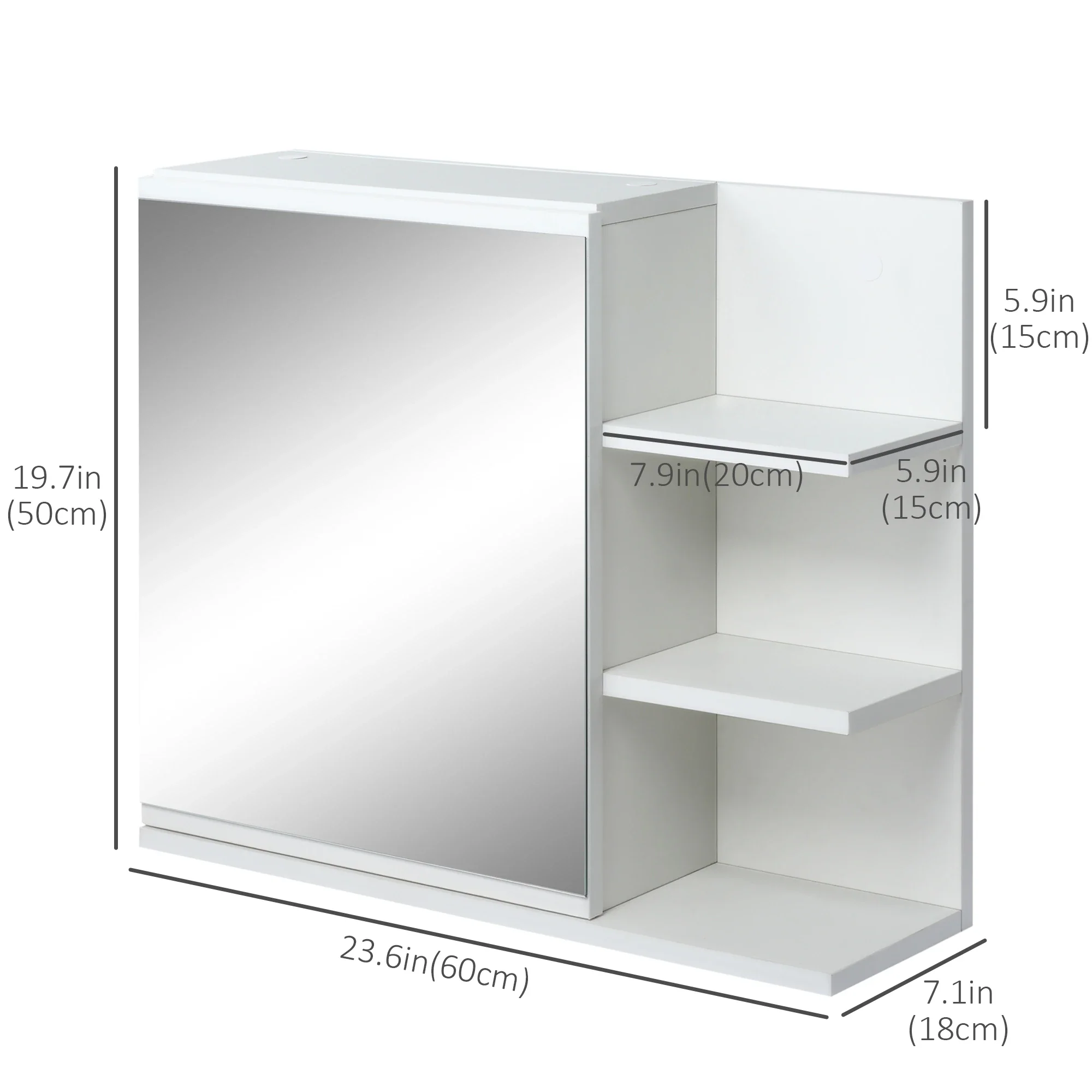 Wall Mounted Bathroom Storage Cabinet with Mirror, 3 Shelves, 2-Tier Cupboard - Image 3