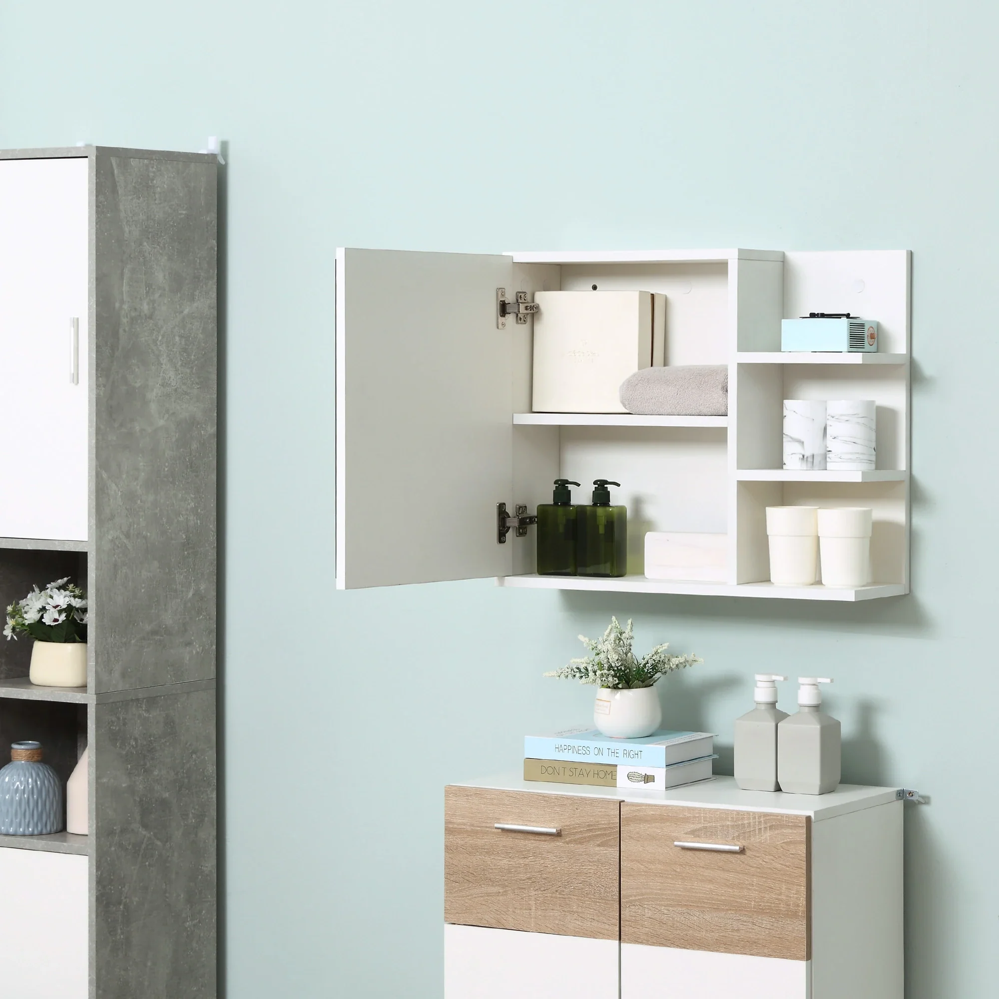 Wall Mounted Bathroom Storage Cabinet with Mirror, 3 Shelves, 2-Tier Cupboard - Image 9