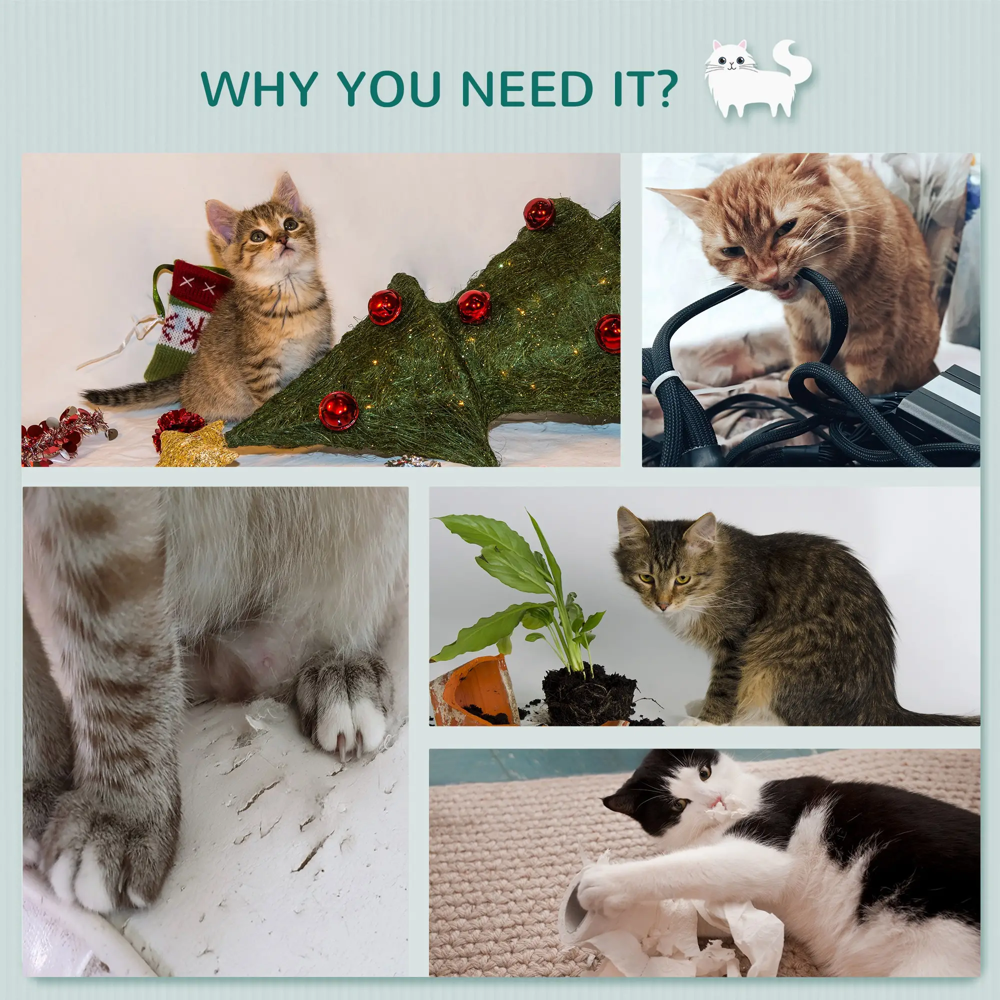 Wall-Mounted Cat Shelf, 4 Platforms, 3 Scratching Posts, Light Grey - Image 6