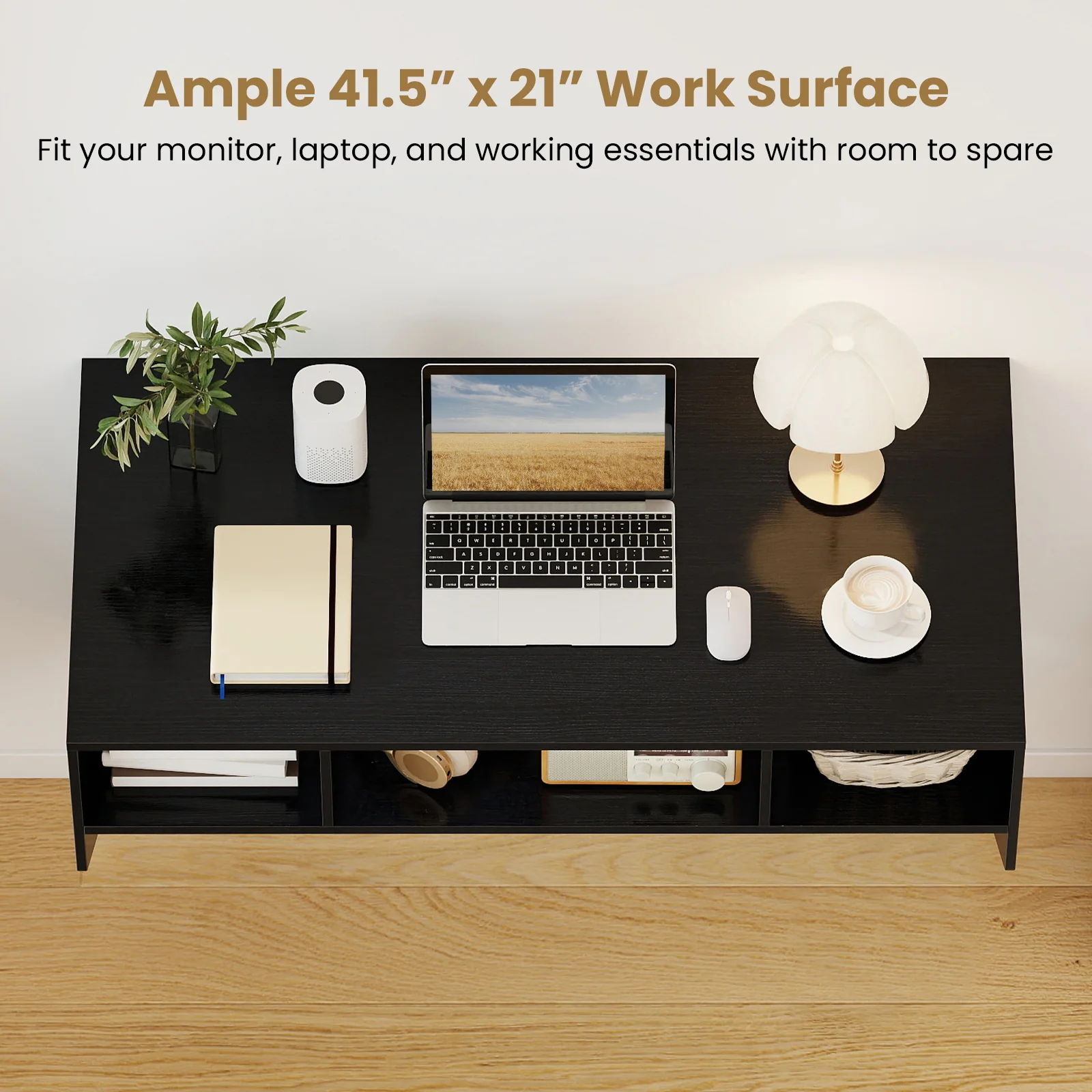 Wall-Mounted Computer Desk Floating Laptop Desk with 3 Storage Compartments, Black - Image 7