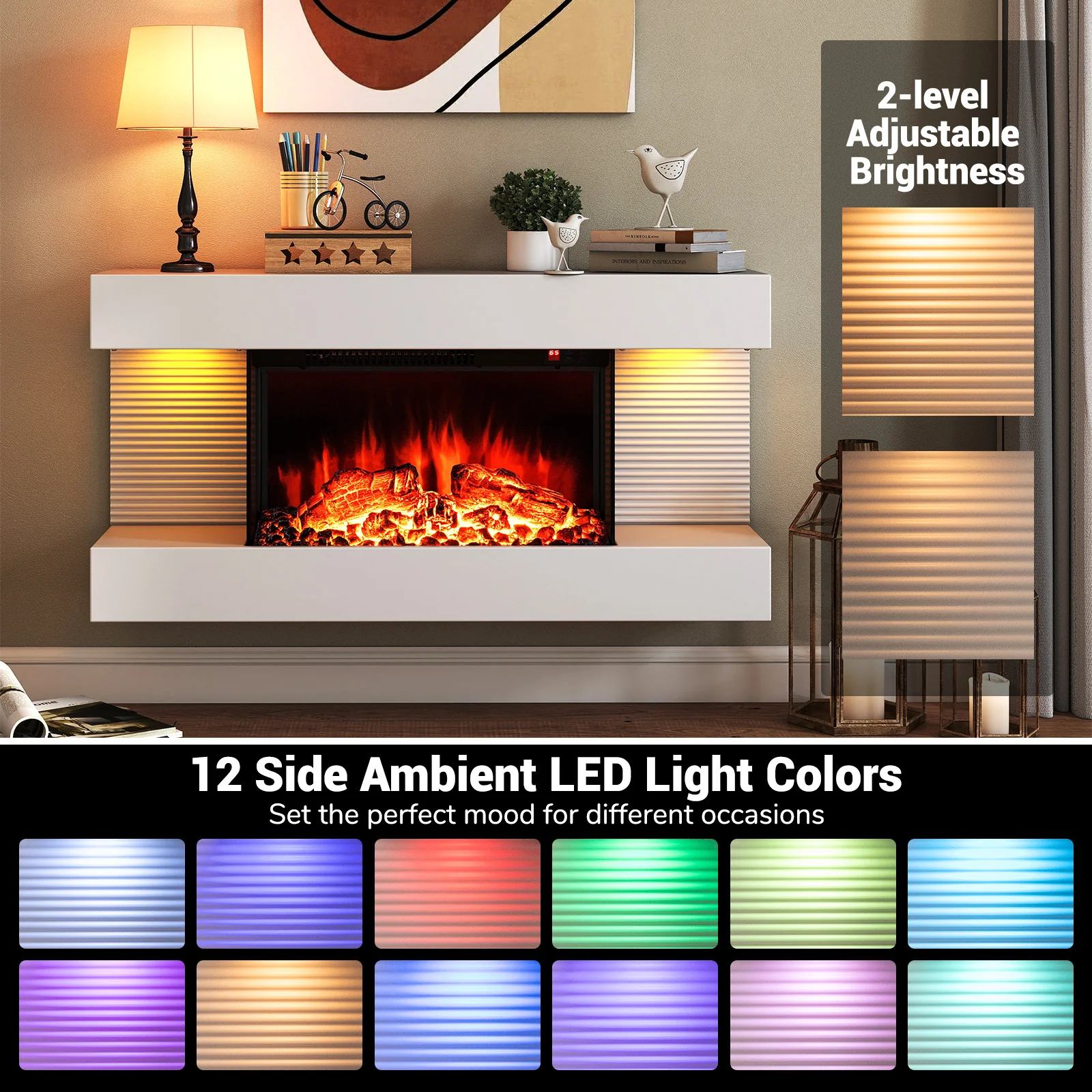 Wall Mounted Electric Fireplace, 18/36 Inch, 32/50 Inch Wide Floating Mantle - Image 6
