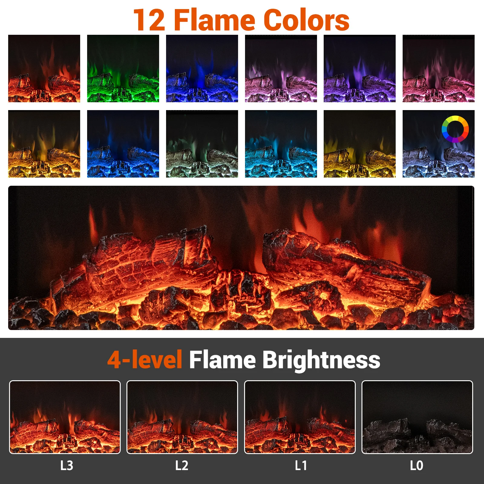 Wall Mounted Electric Fireplace, 18/36 Inch, 32/50 Inch Wide Floating Mantle - Image 7