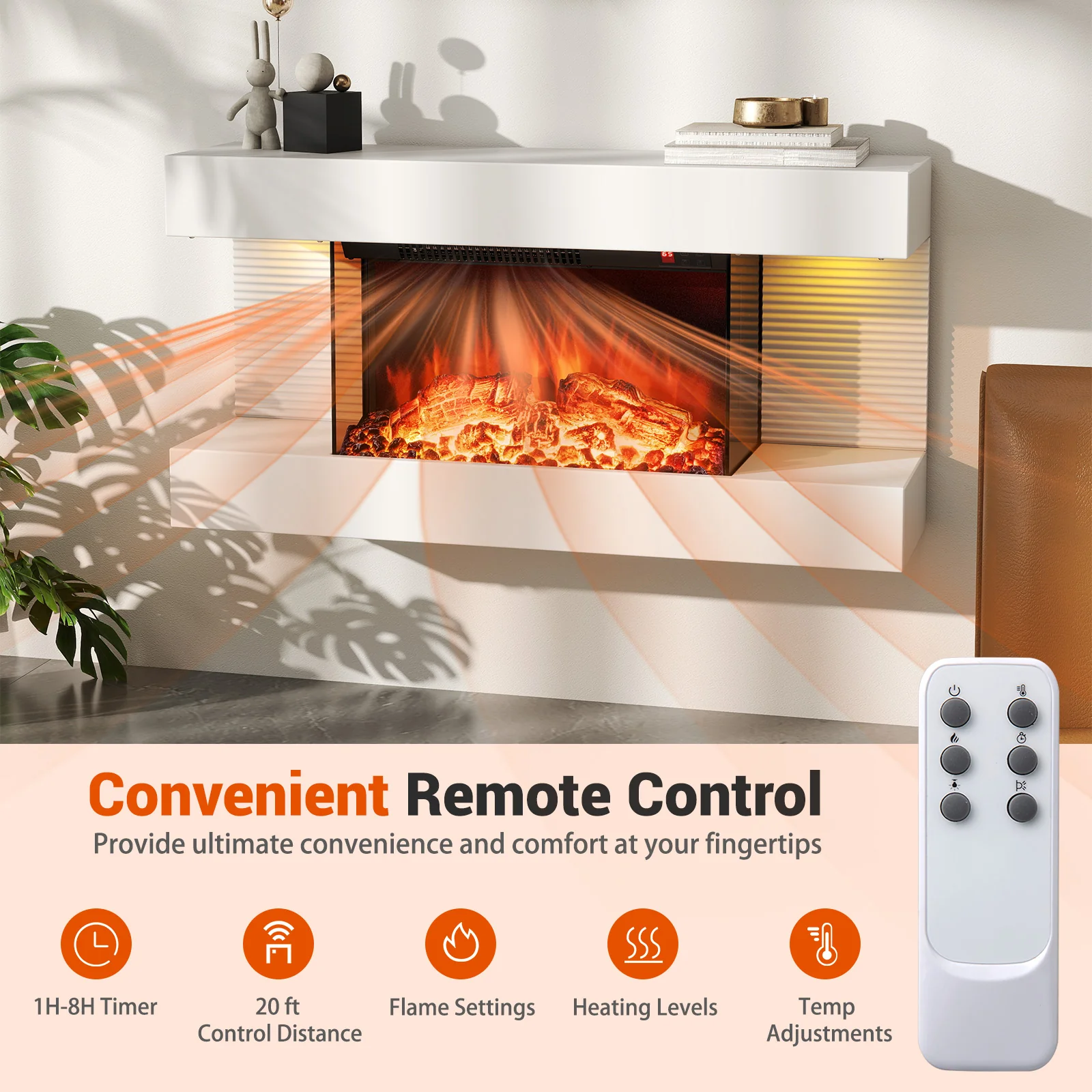 Wall Mounted Electric Fireplace, 18/36 Inch, 32/50 Inch Wide Floating Mantle - Image 9