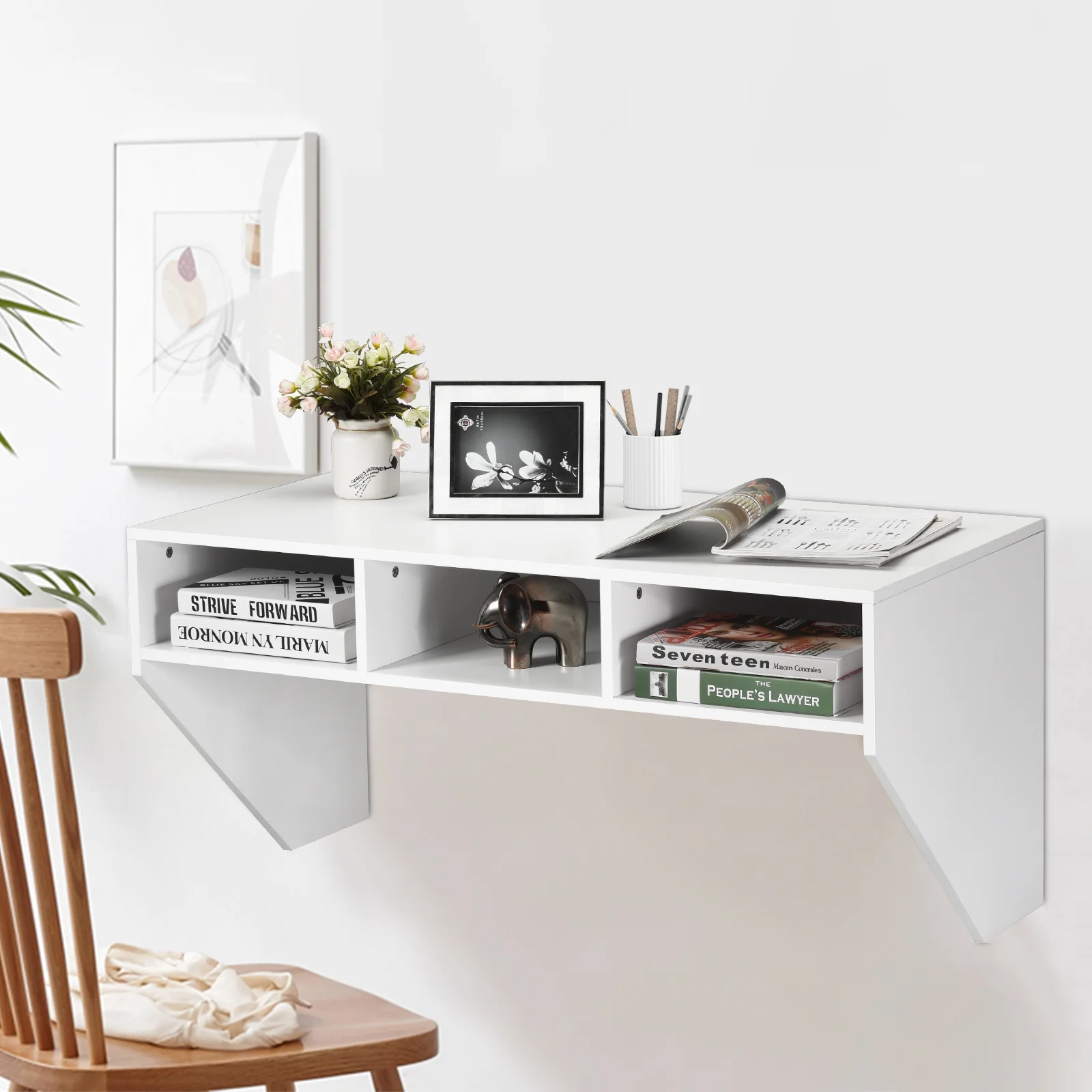 Wall Mounted Floating Computer Desk, White - Image 10
