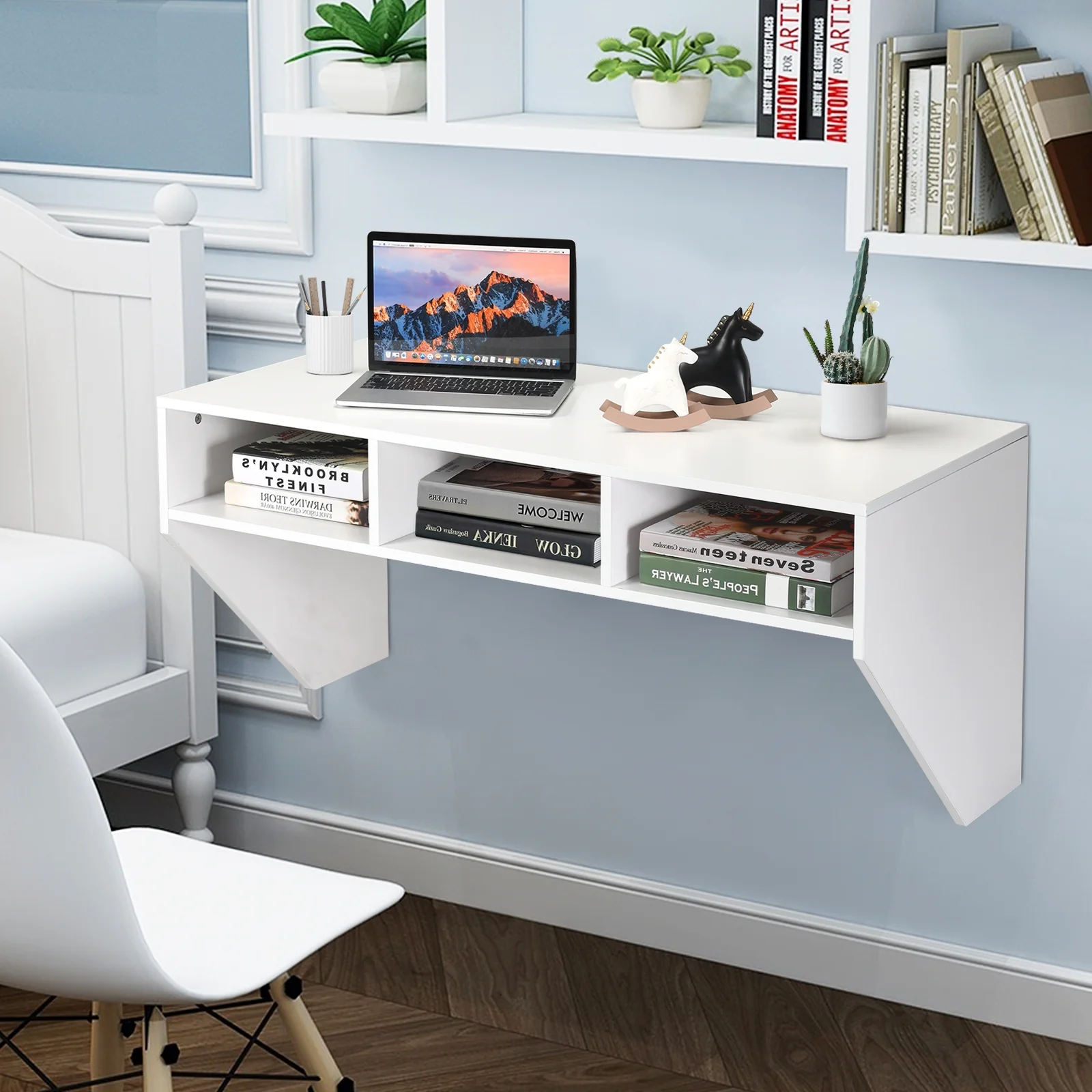 Wall Mounted Floating Computer Desk, White - Image 2