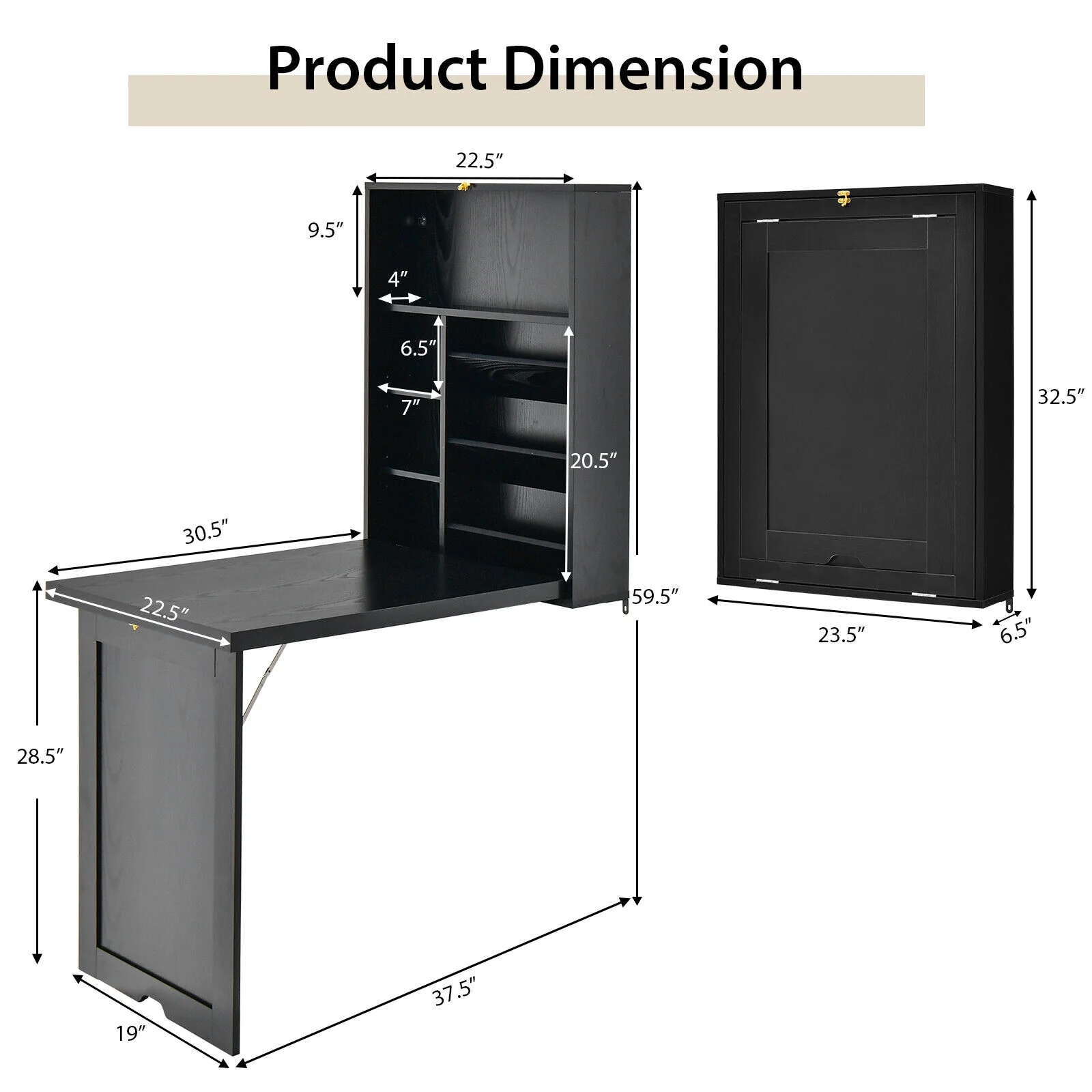 Wall Mounted Fold-Out Convertible Floating Desk Space Saver, Black - Image 5