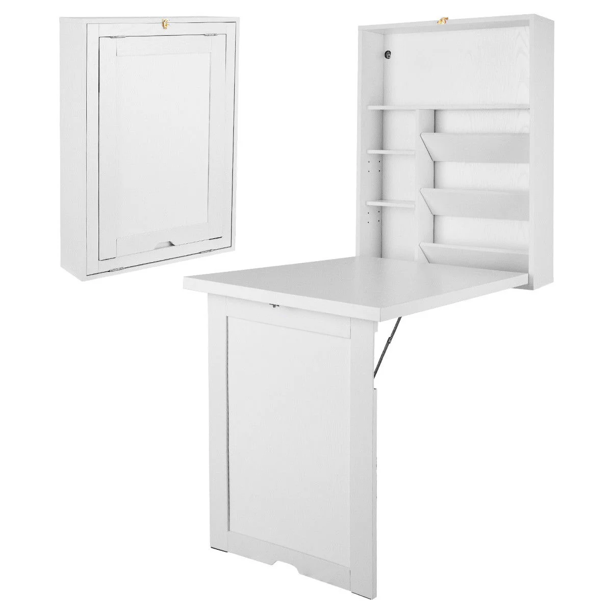 Wall Mounted Fold-Out Convertible Floating Desk Space Saver, White - Image 5