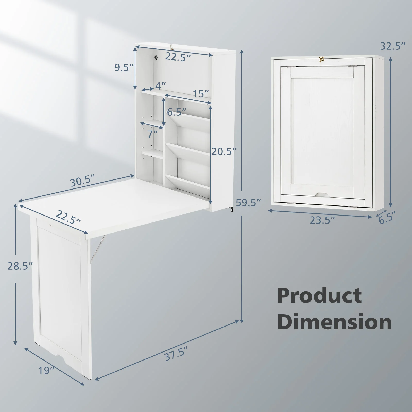 Wall Mounted Fold-Out Convertible Floating Desk Space Saver, White - Image 6
