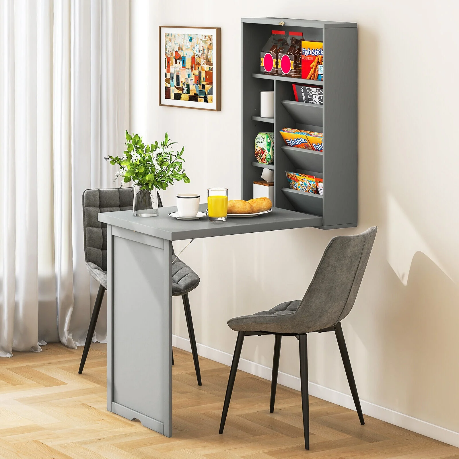 Wall Mounted Fold Out Floating Desk, Gray - Image 3