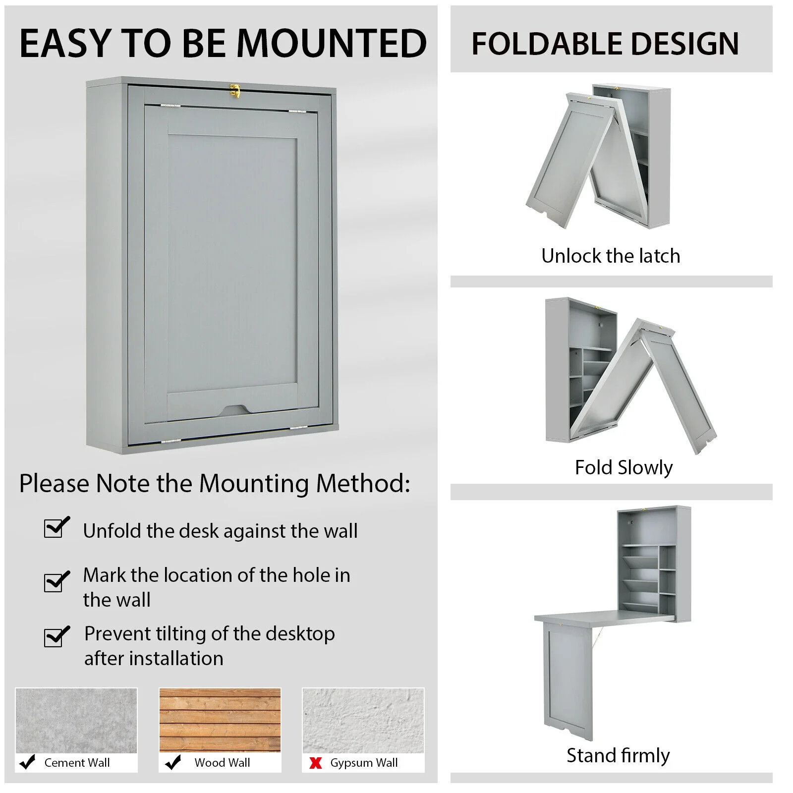 Wall Mounted Fold Out Floating Desk, Gray - Image 7
