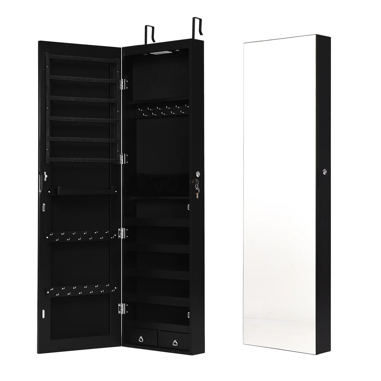 Wall Mounted Jewelry Cabinet With Lights, Black