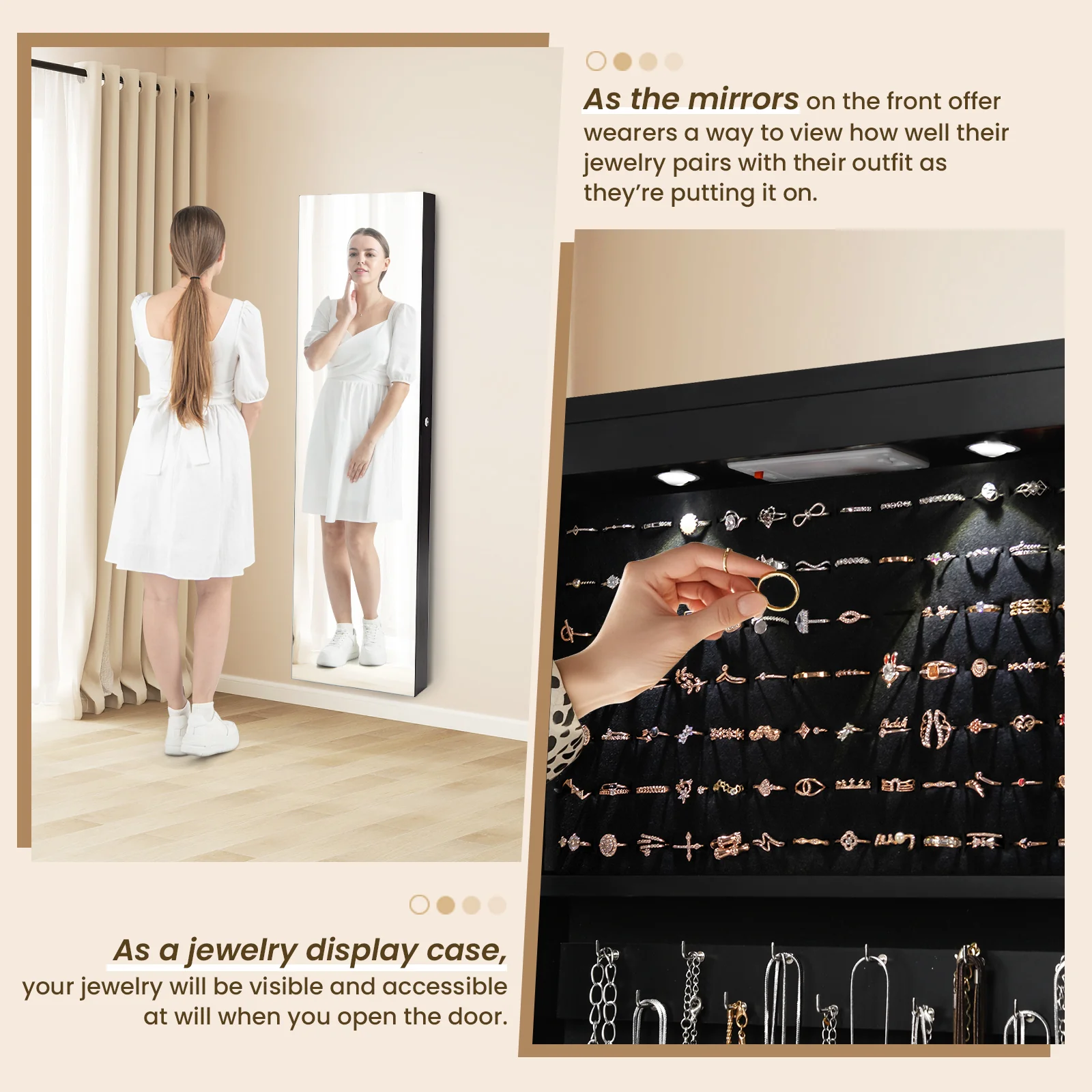 Wall Mounted Jewelry Cabinet With Lights, Black - Image 10