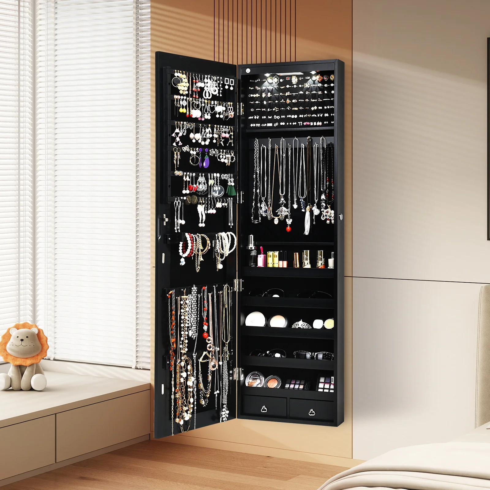 Wall Mounted Jewelry Cabinet With Lights, Black - Image 3