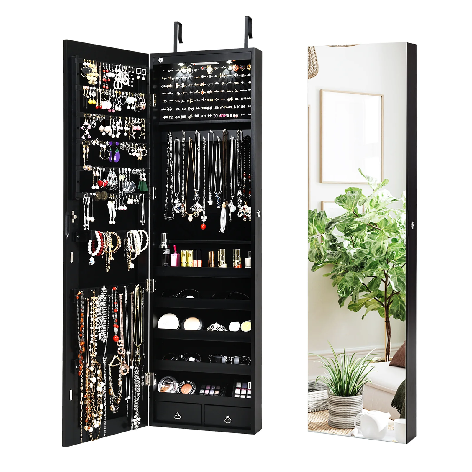 Wall Mounted Jewelry Cabinet With Lights, Black - Image 5