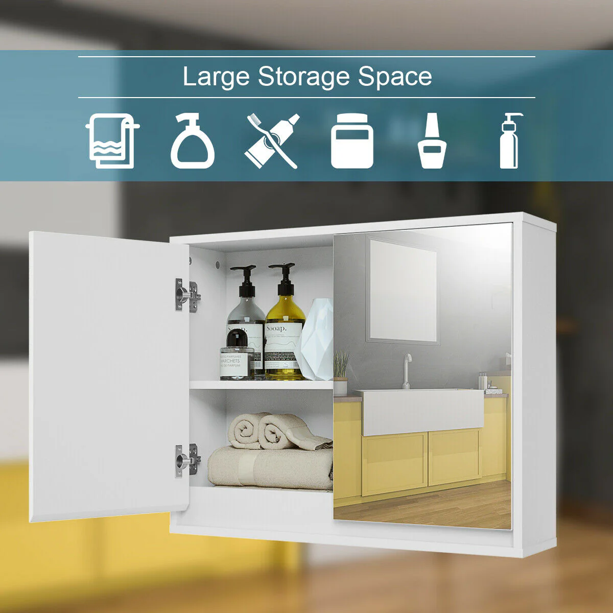 Wall Mounted Medicine Cabinet, 2 Door, White - Image 10