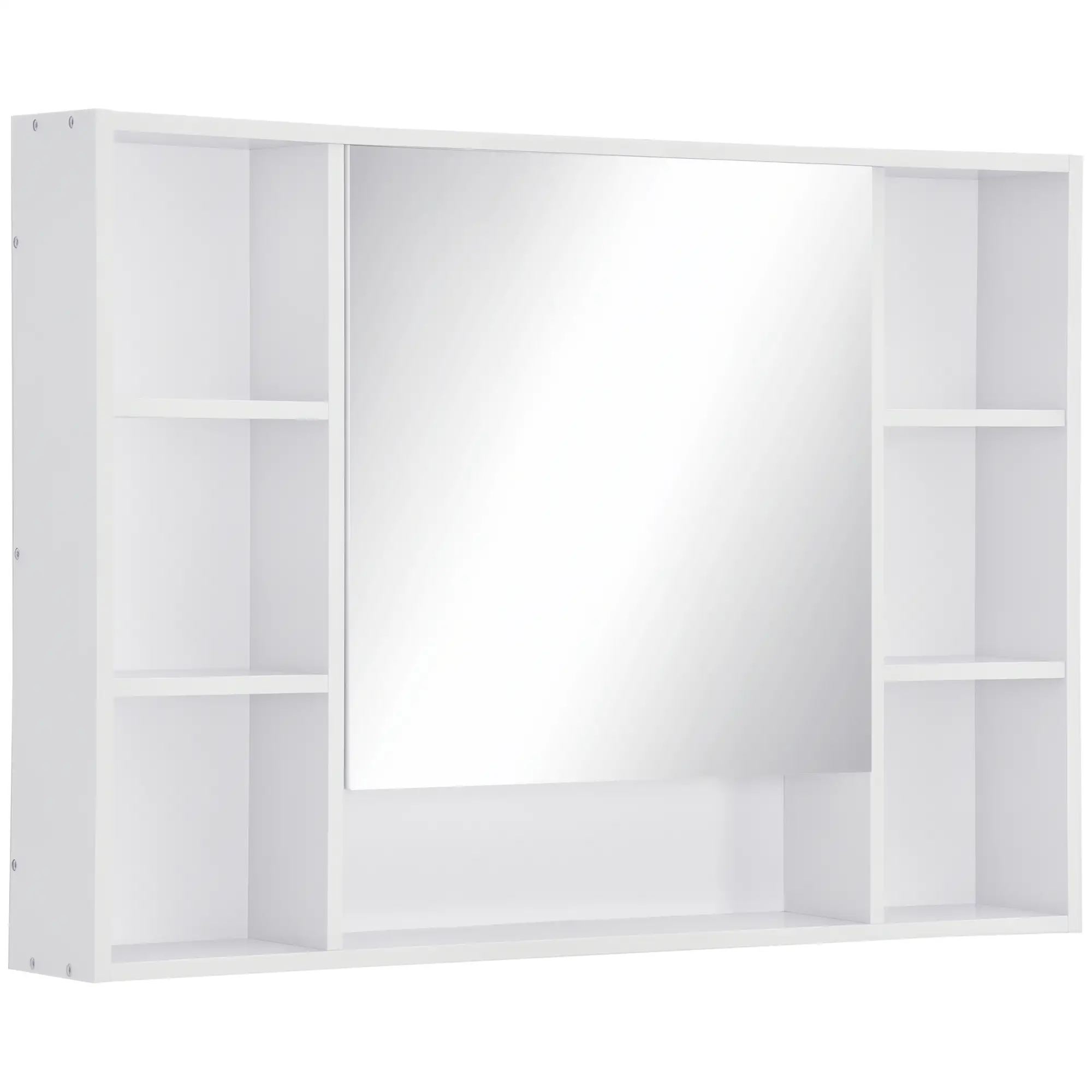 Wall Mounted Medicine Cabinet, 39.25"W x 27.5"H Bathroom Mirror Cabinet with Single Mirrored Door, Shelves and Storage Cupboard, White