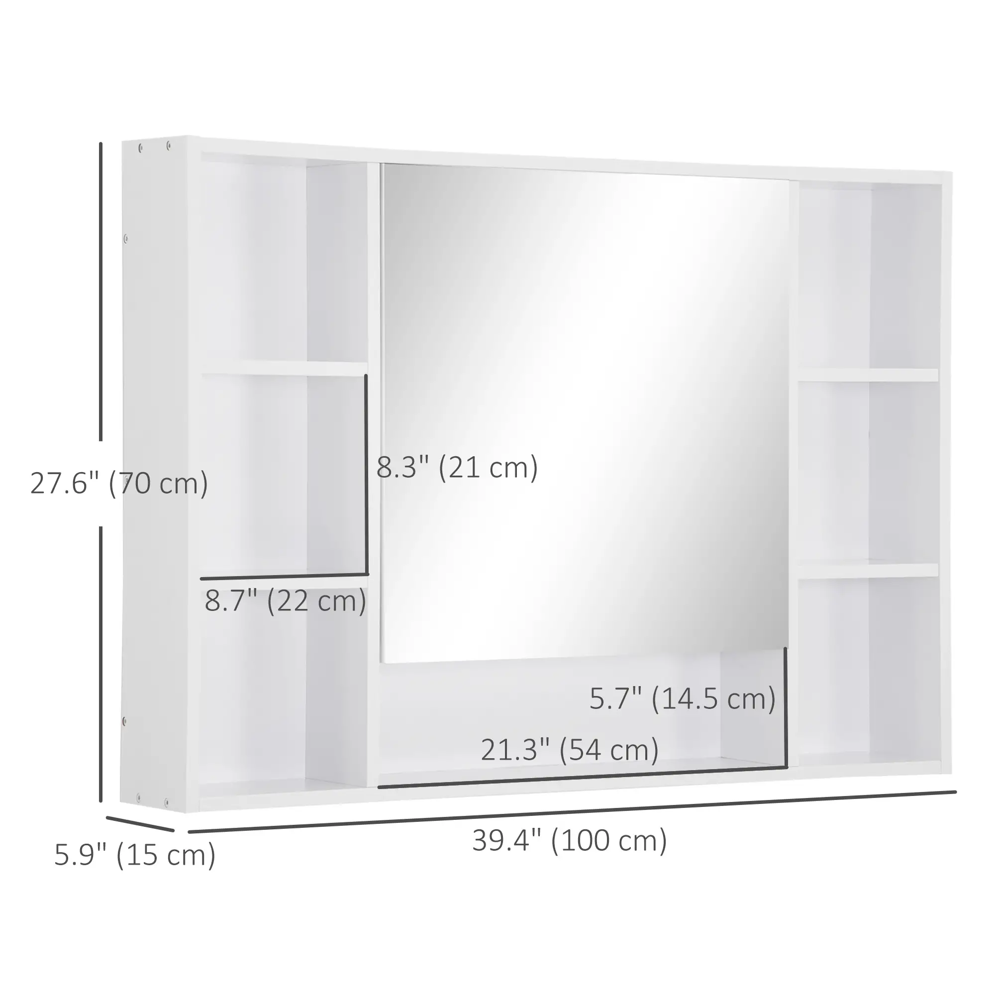 Wall Mounted Medicine Cabinet, 39.25"W x 27.5"H Bathroom Mirror Cabinet with Single Mirrored Door, Shelves and Storage Cupboard, White - Image 3