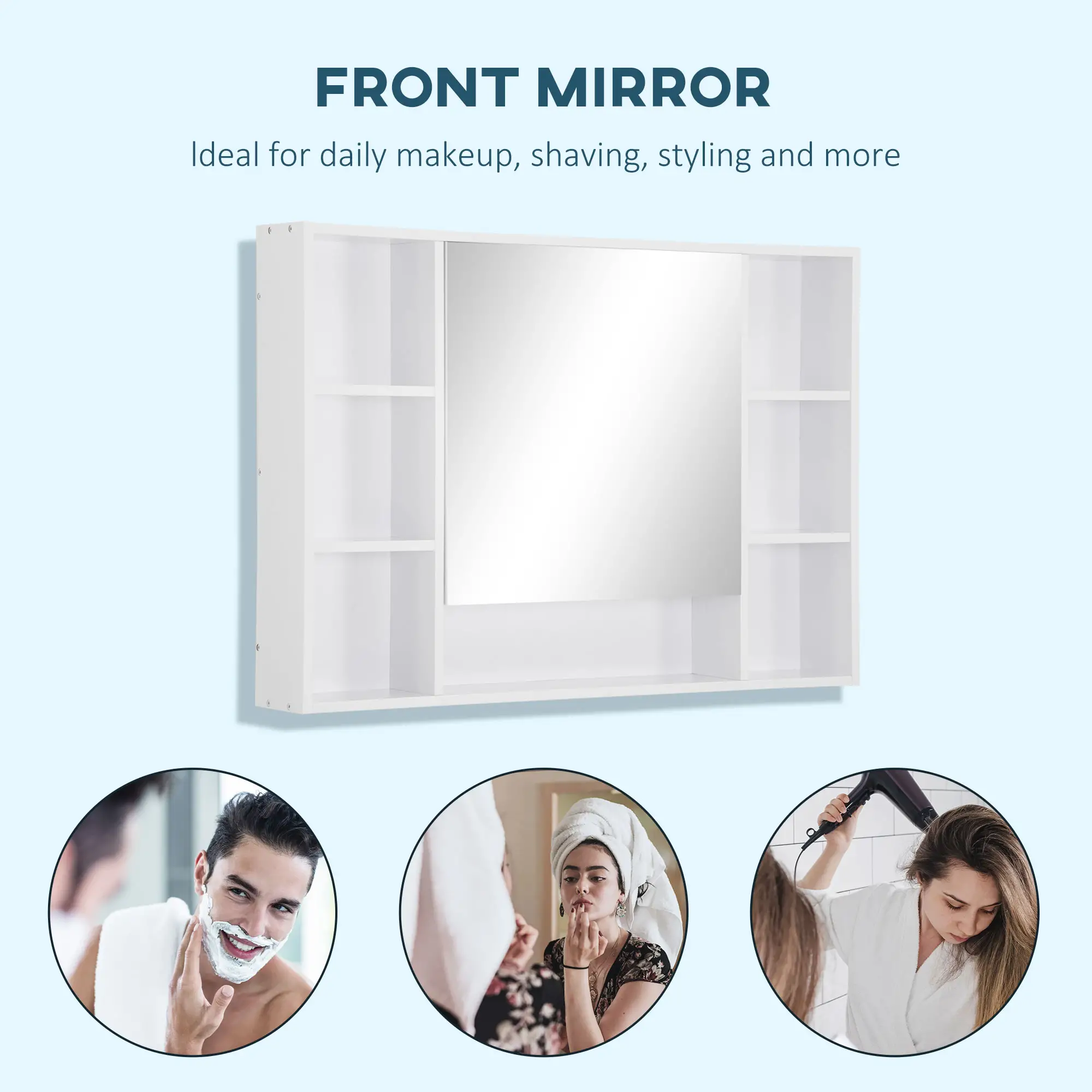 Wall Mounted Medicine Cabinet, 39.25"W x 27.5"H Bathroom Mirror Cabinet with Single Mirrored Door, Shelves and Storage Cupboard, White - Image 7