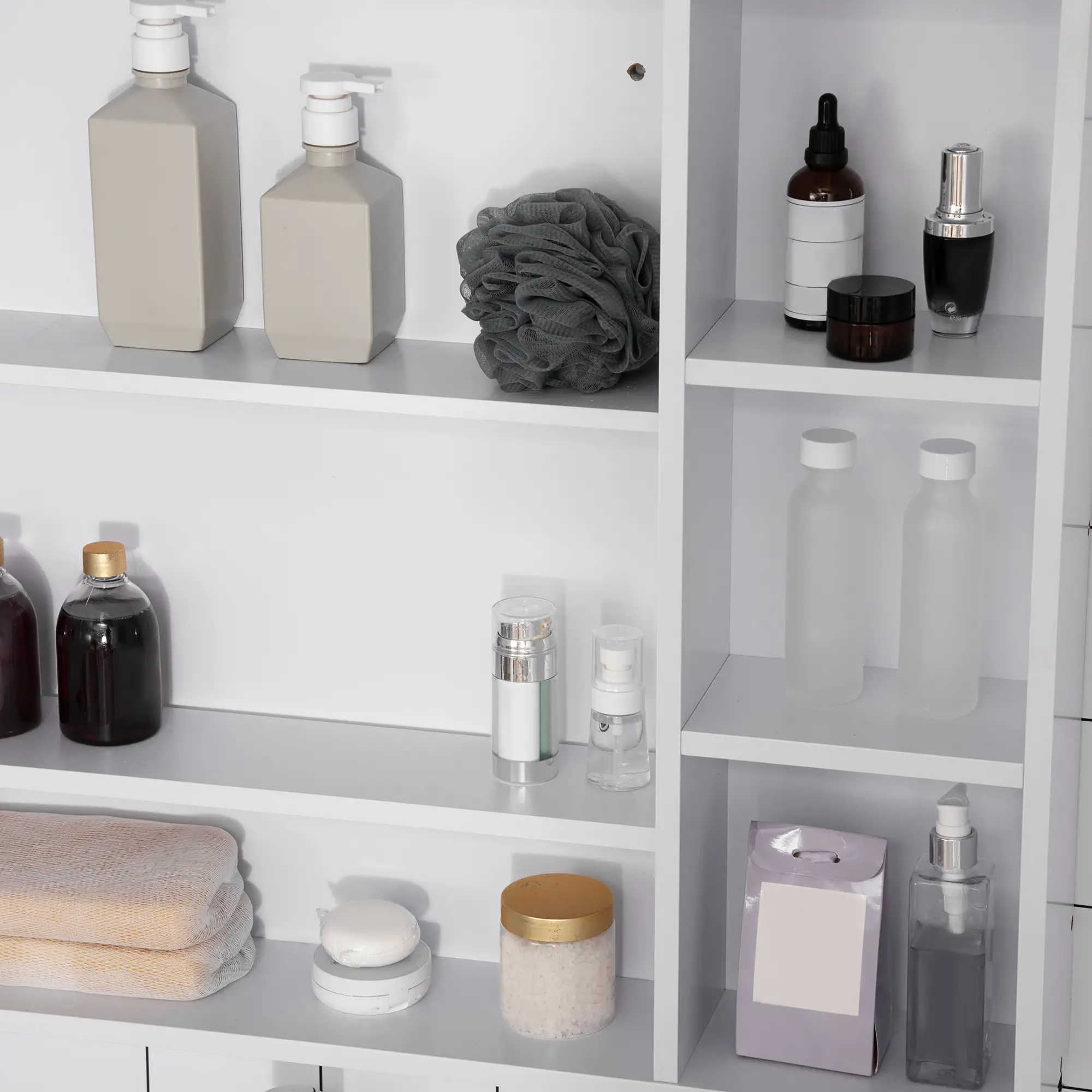 Wall Mounted Medicine Cabinet, 39.25"W x 27.5"H Bathroom Mirror Cabinet with Single Mirrored Door, Shelves and Storage Cupboard, White - Image 9