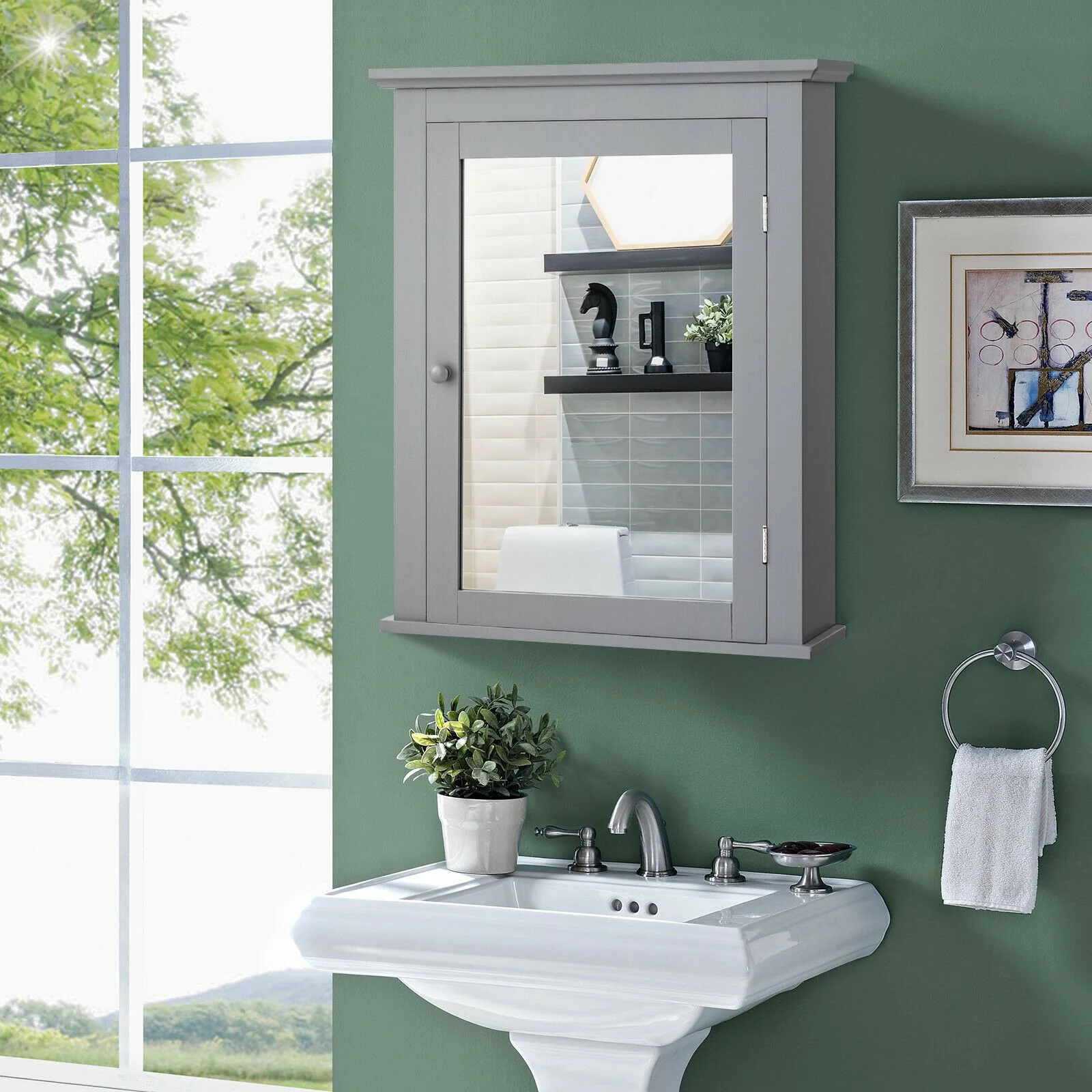 Wall Mounted Medicine Cabinet, Adjustable Shelf, Gray - Image 2