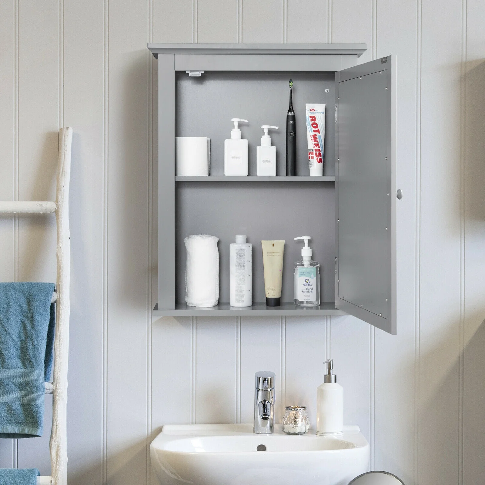 Wall Mounted Medicine Cabinet, Adjustable Shelf, Gray - Image 7