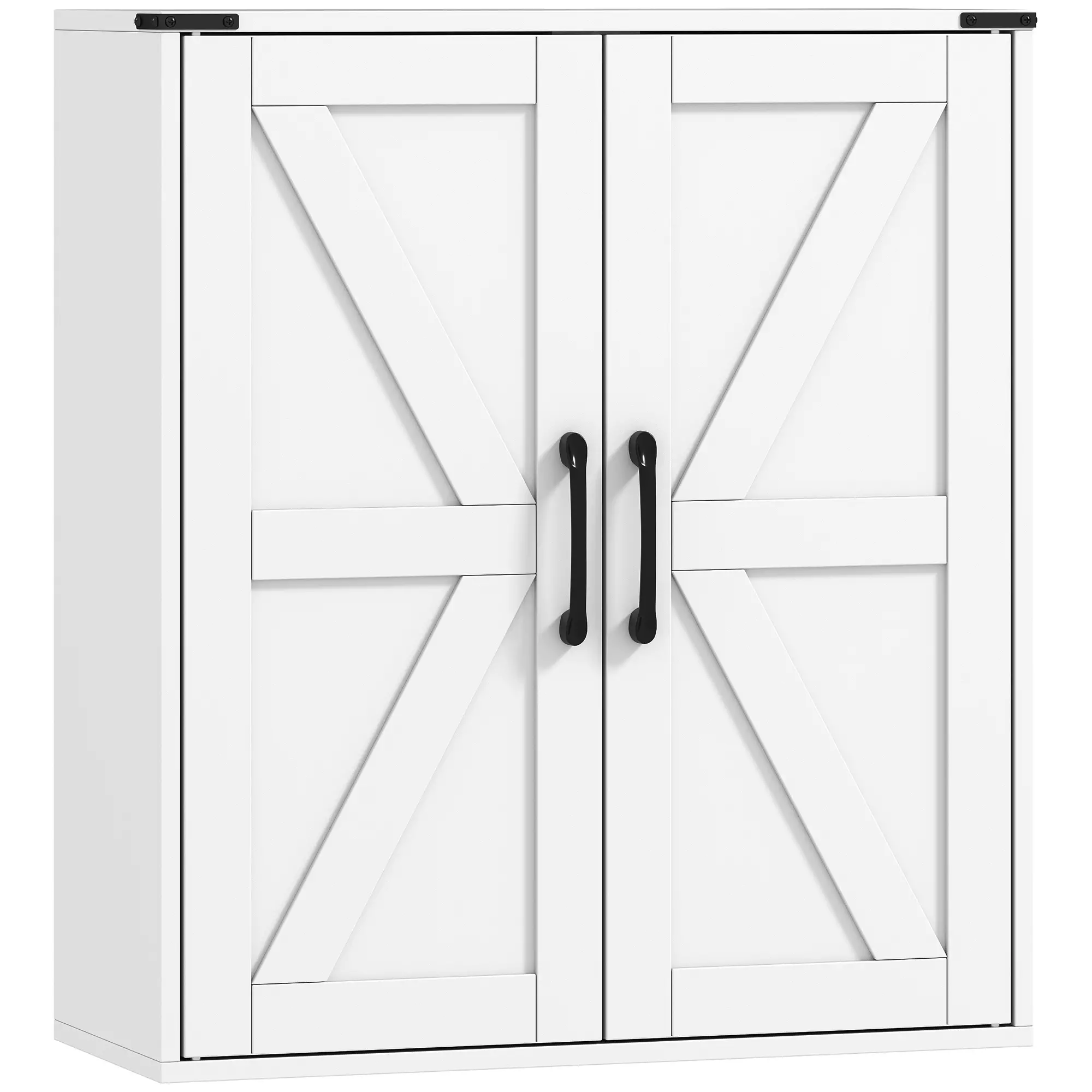 Wall Mounted Medicine Cabinet, Barn Doors, Adjustable Shelves, White