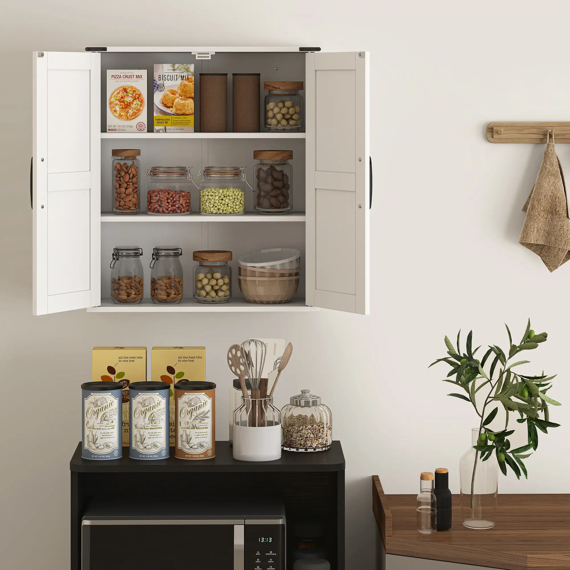 Wall Mounted Medicine Cabinet, Barn Doors, Adjustable Shelves, White - Image 10