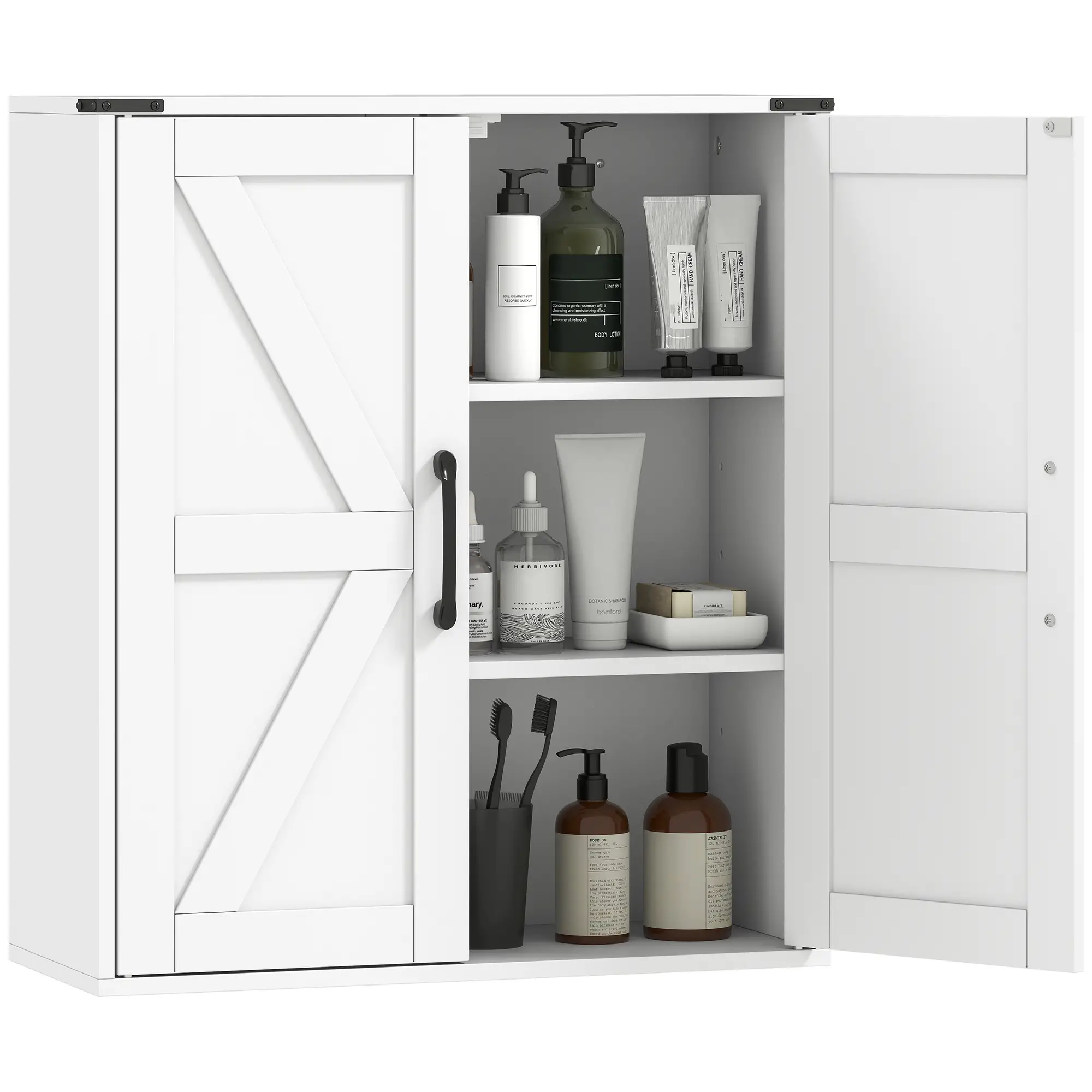 Wall Mounted Medicine Cabinet, Barn Doors, Adjustable Shelves, White - Image 11