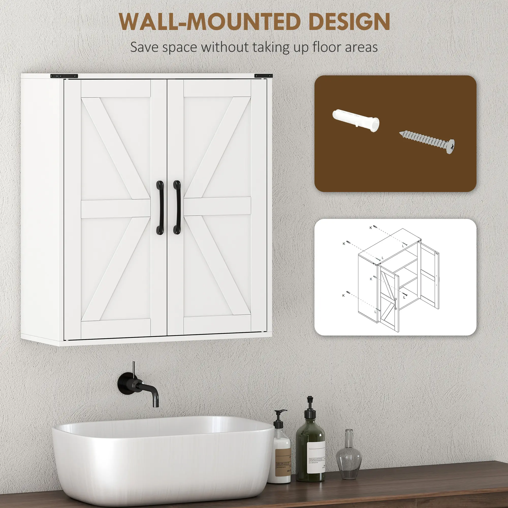 Wall Mounted Medicine Cabinet, Barn Doors, Adjustable Shelves, White - Image 6