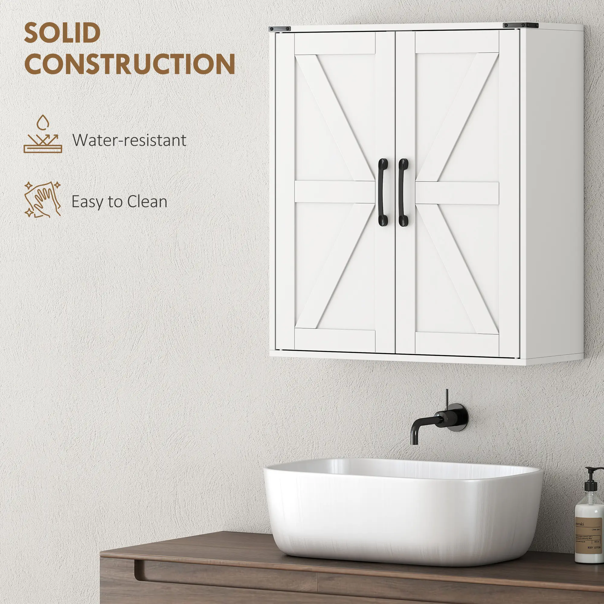 Wall Mounted Medicine Cabinet, Barn Doors, Adjustable Shelves, White - Image 7
