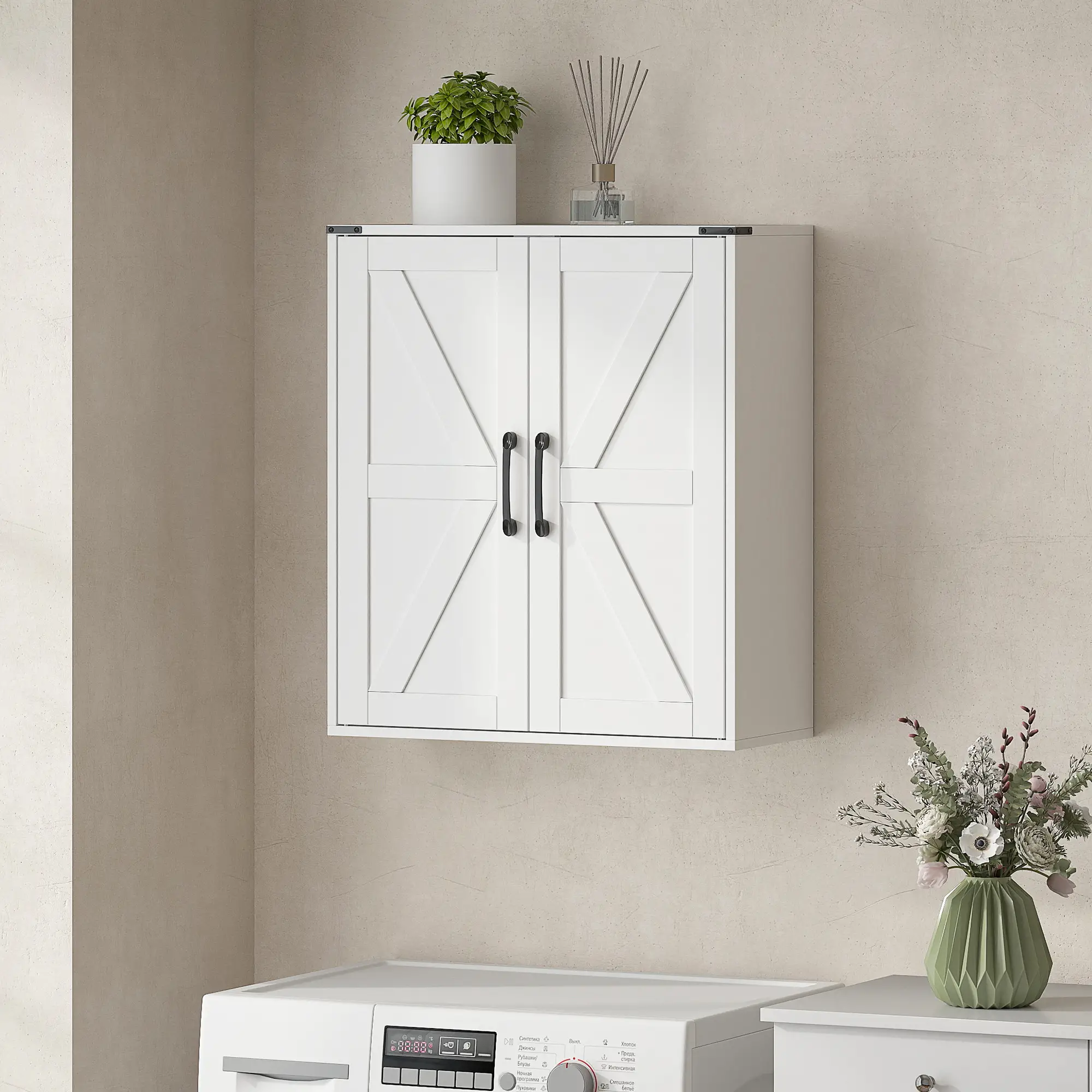 Wall Mounted Medicine Cabinet, Barn Doors, Adjustable Shelves, White - Image 8