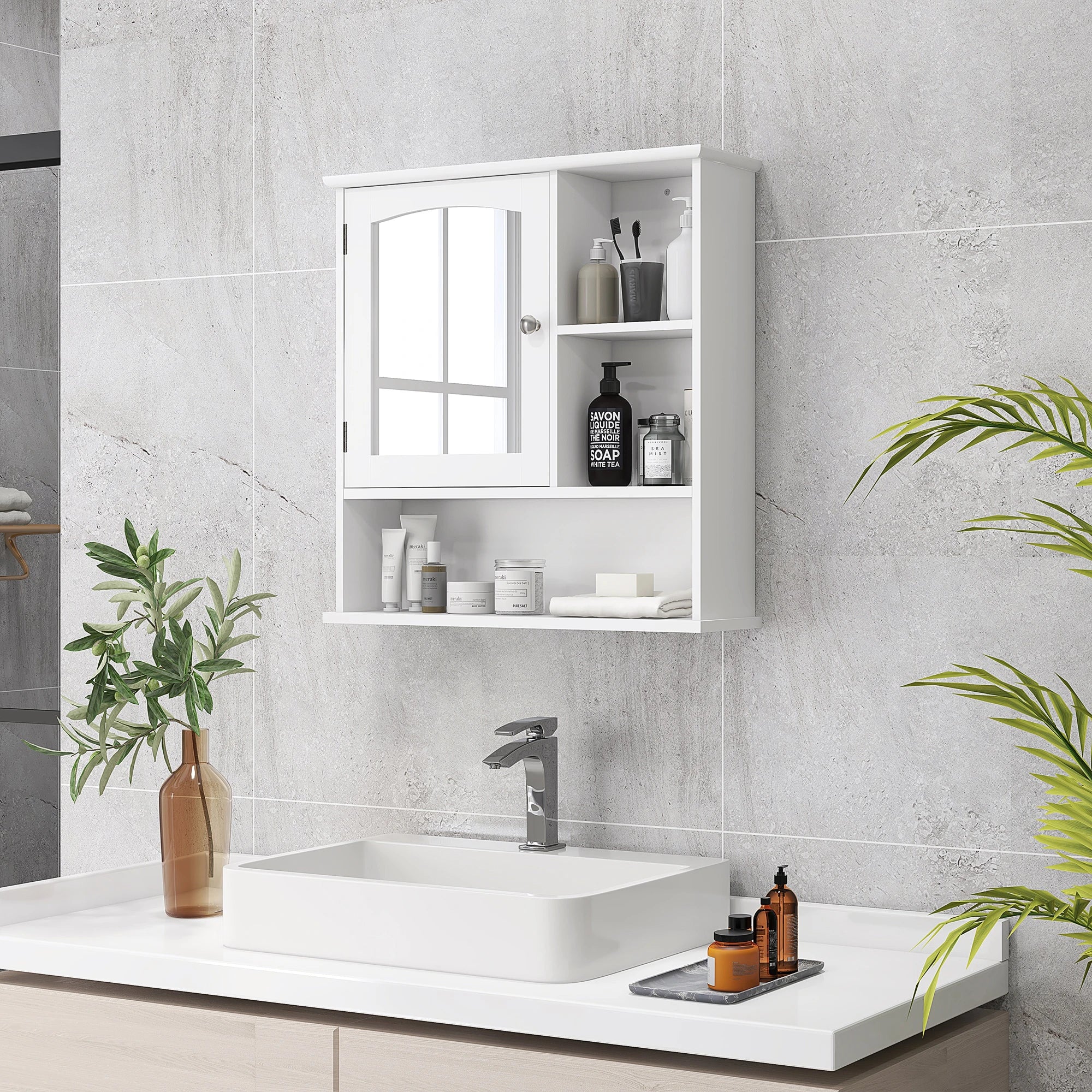 Wall-Mounted Medicine Cabinet, Bathroom Mirror with Shelves, White - Image 2