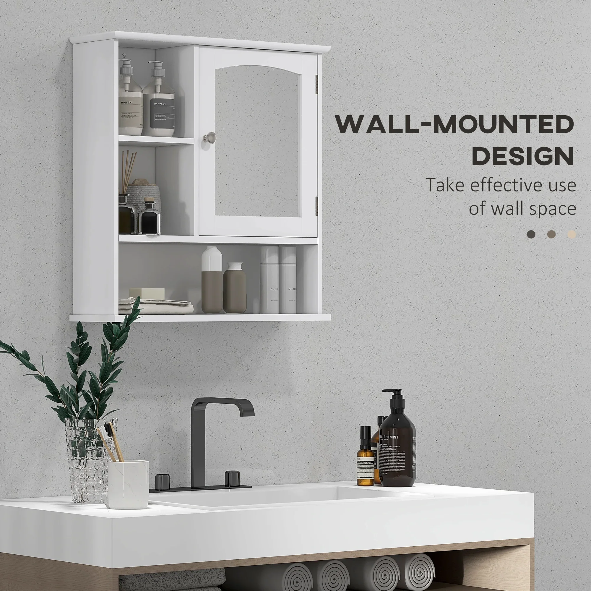 Wall-Mounted Medicine Cabinet, Bathroom Mirror with Shelves, White - Image 4