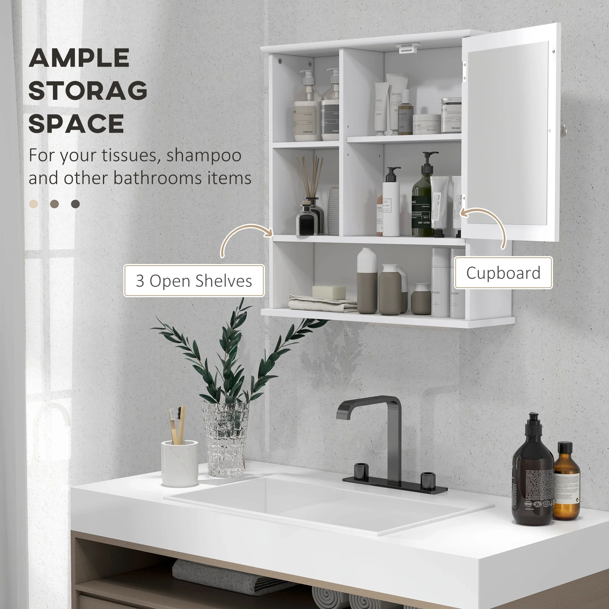 Wall-Mounted Medicine Cabinet, Bathroom Mirror with Shelves, White - Image 5