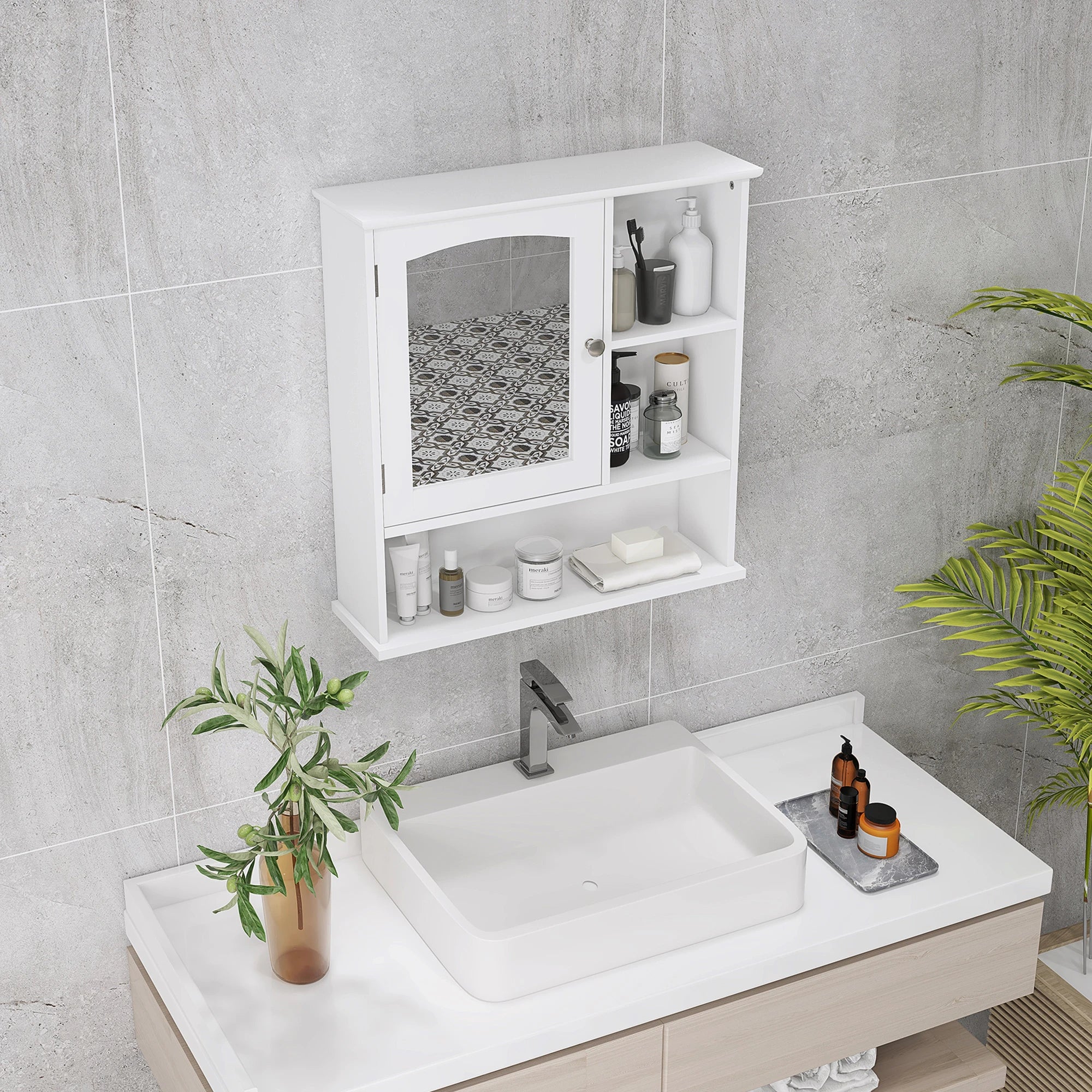 Wall-Mounted Medicine Cabinet, Bathroom Mirror with Shelves, White - Image 9