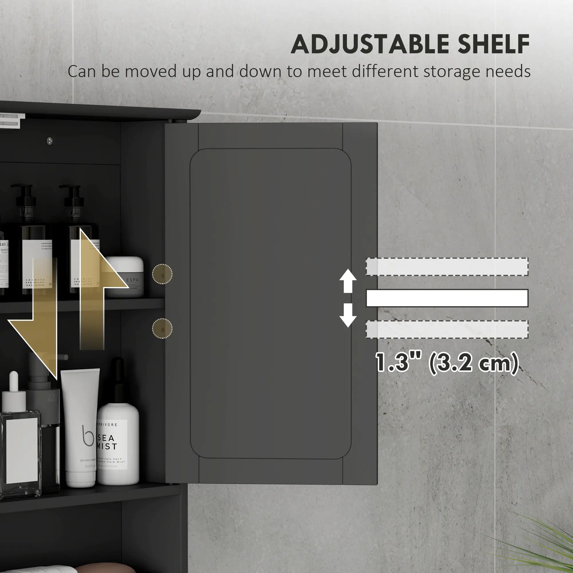 Wall-Mounted Medicine Cabinet, Double Doors, Open Shelf, Adjustable, Black - Image 6