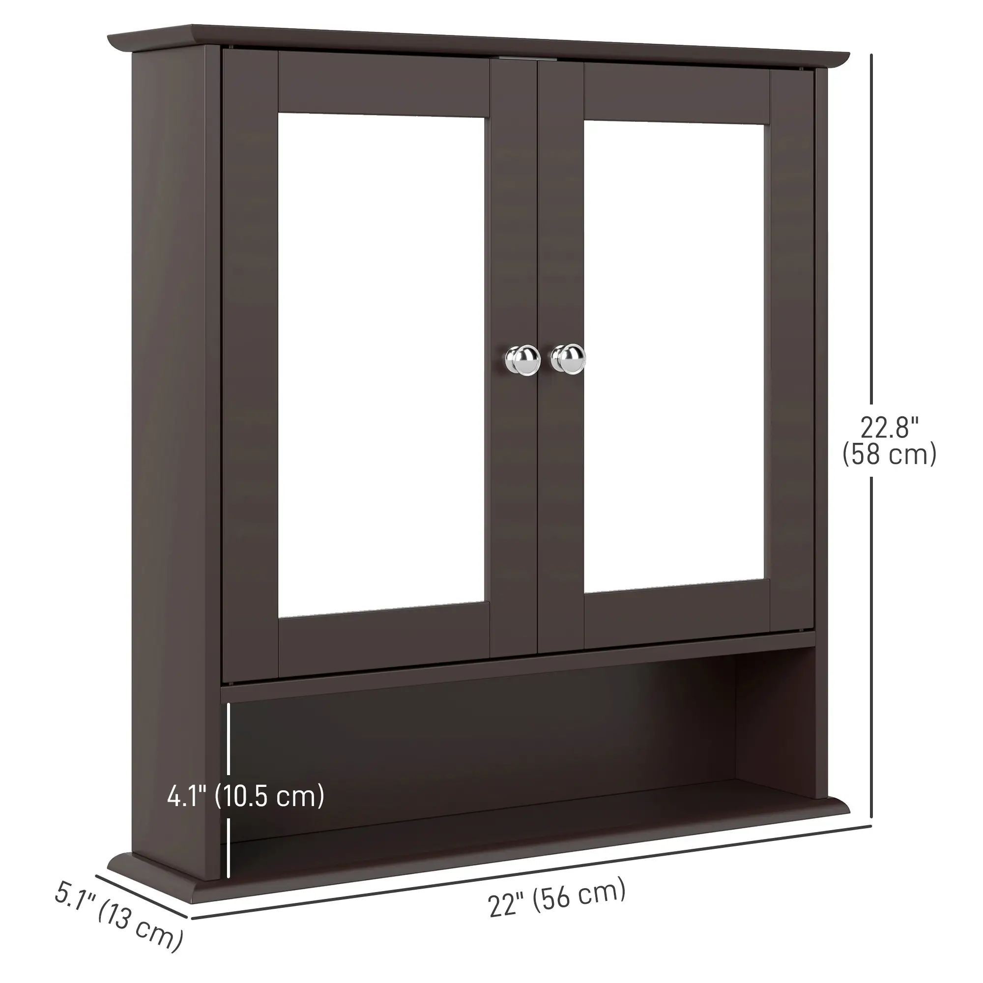 Wall-Mounted Medicine Cabinet, Double Doors, Open Shelf, Adjustable, Dark Brown - Image 3