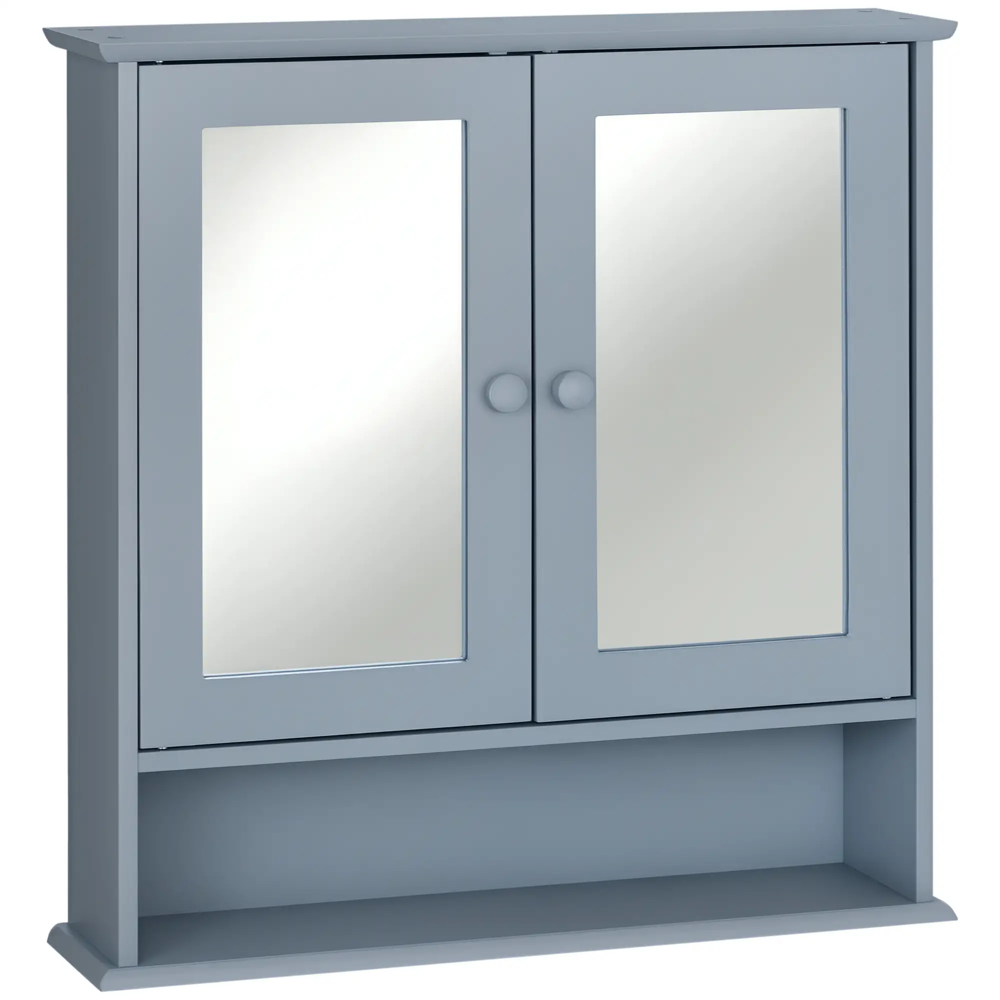 Wall-Mounted Medicine Cabinet, Double Doors, Open Shelf, Adjustable, Grey