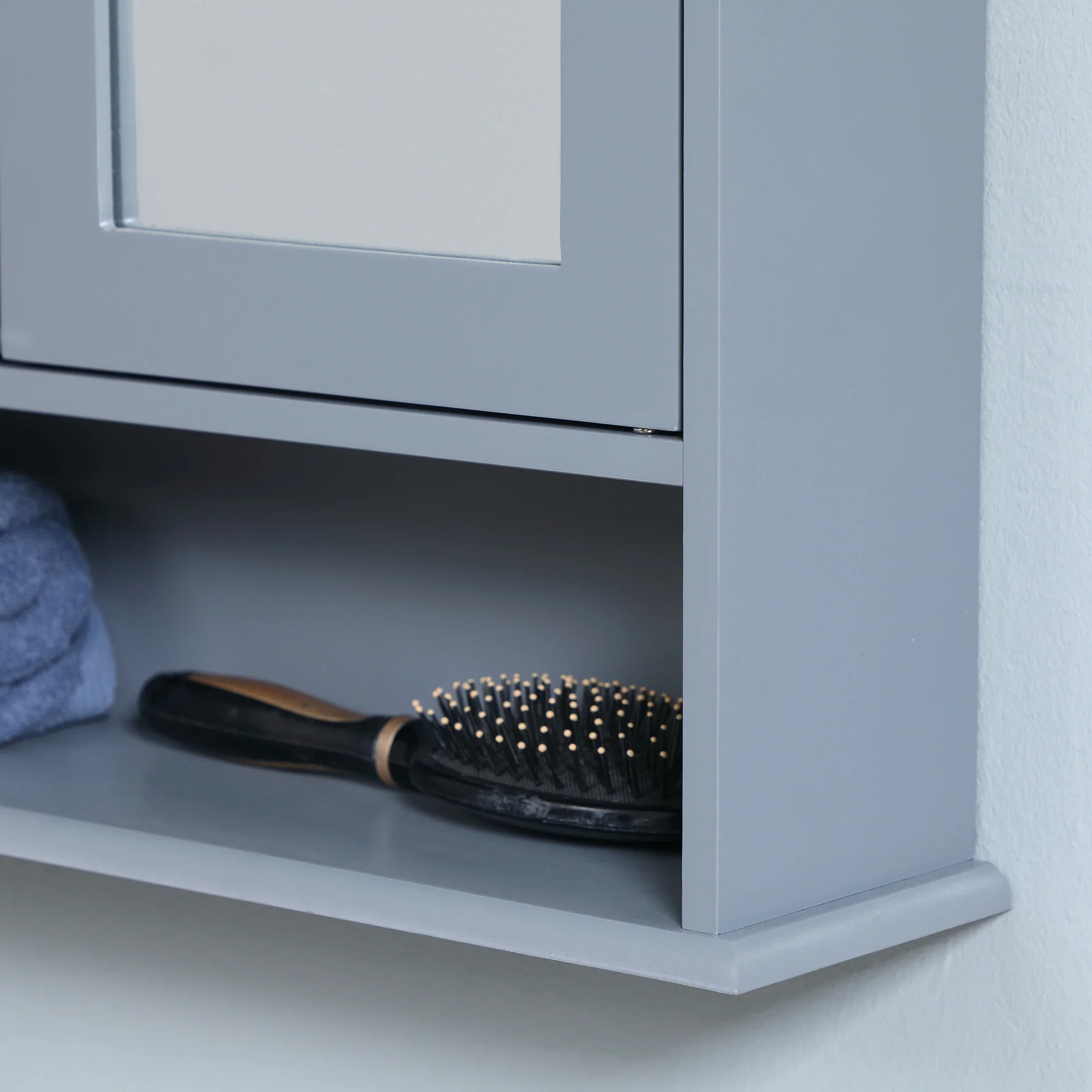 Wall-Mounted Medicine Cabinet, Double Doors, Open Shelf, Adjustable, Grey - Image 10