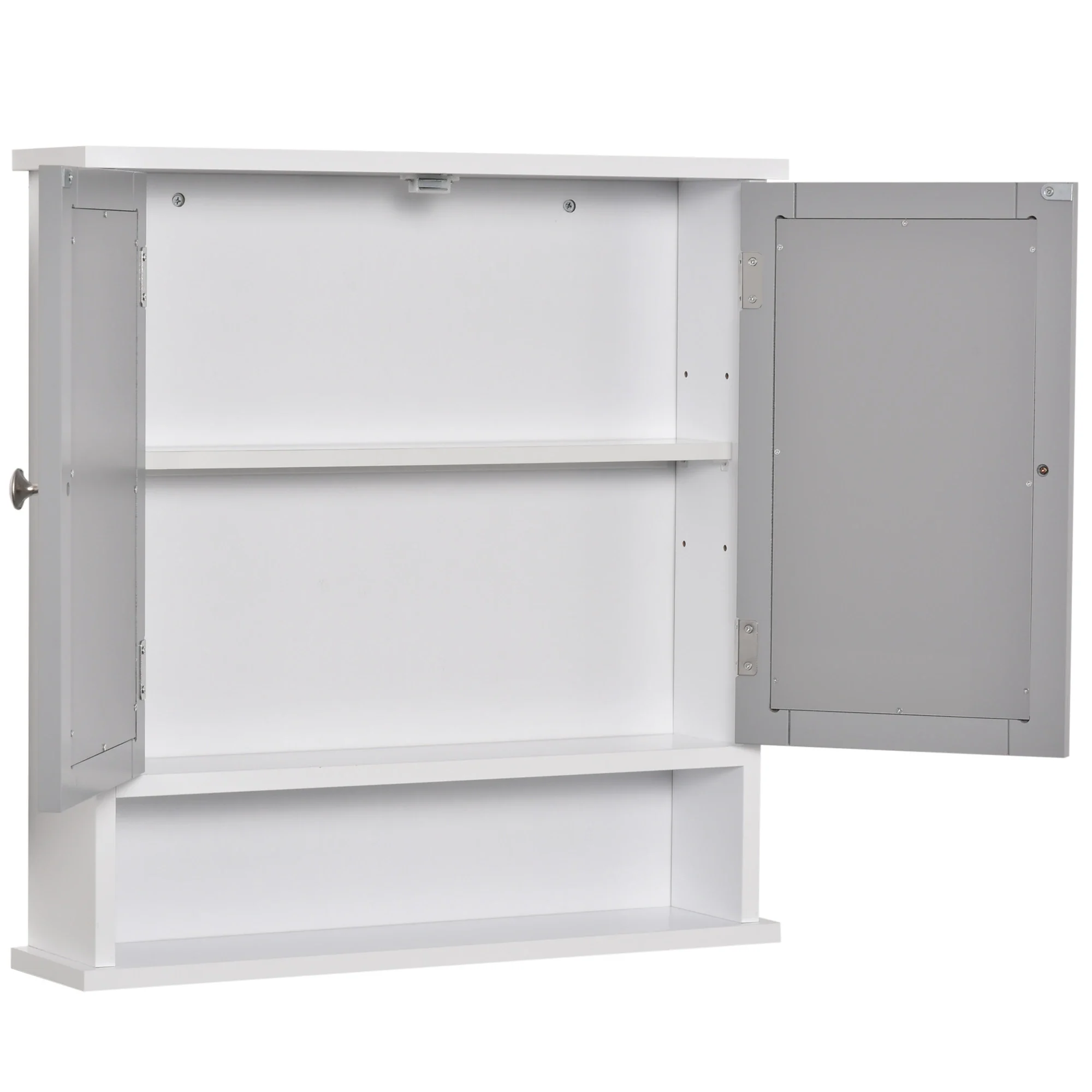 Wall-Mounted Medicine Cabinet, Double Doors, Open Shelf, Adjustable, White and Grey - Image 10