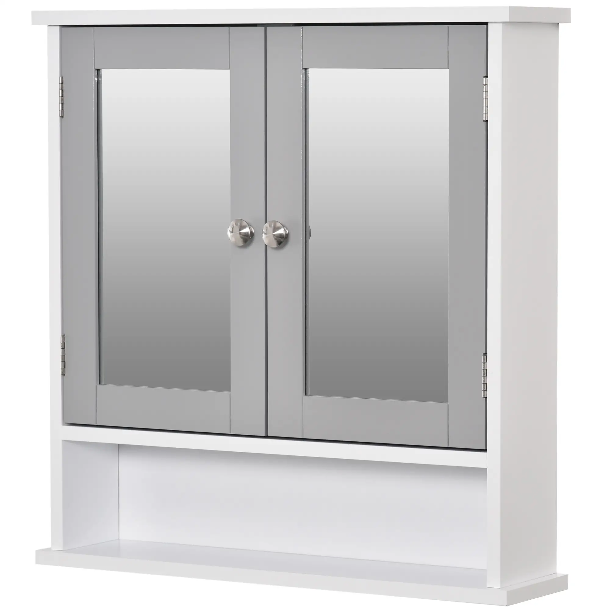 Wall-Mounted Medicine Cabinet, Double Doors, Open Shelf, Adjustable, White and Grey - Image 11