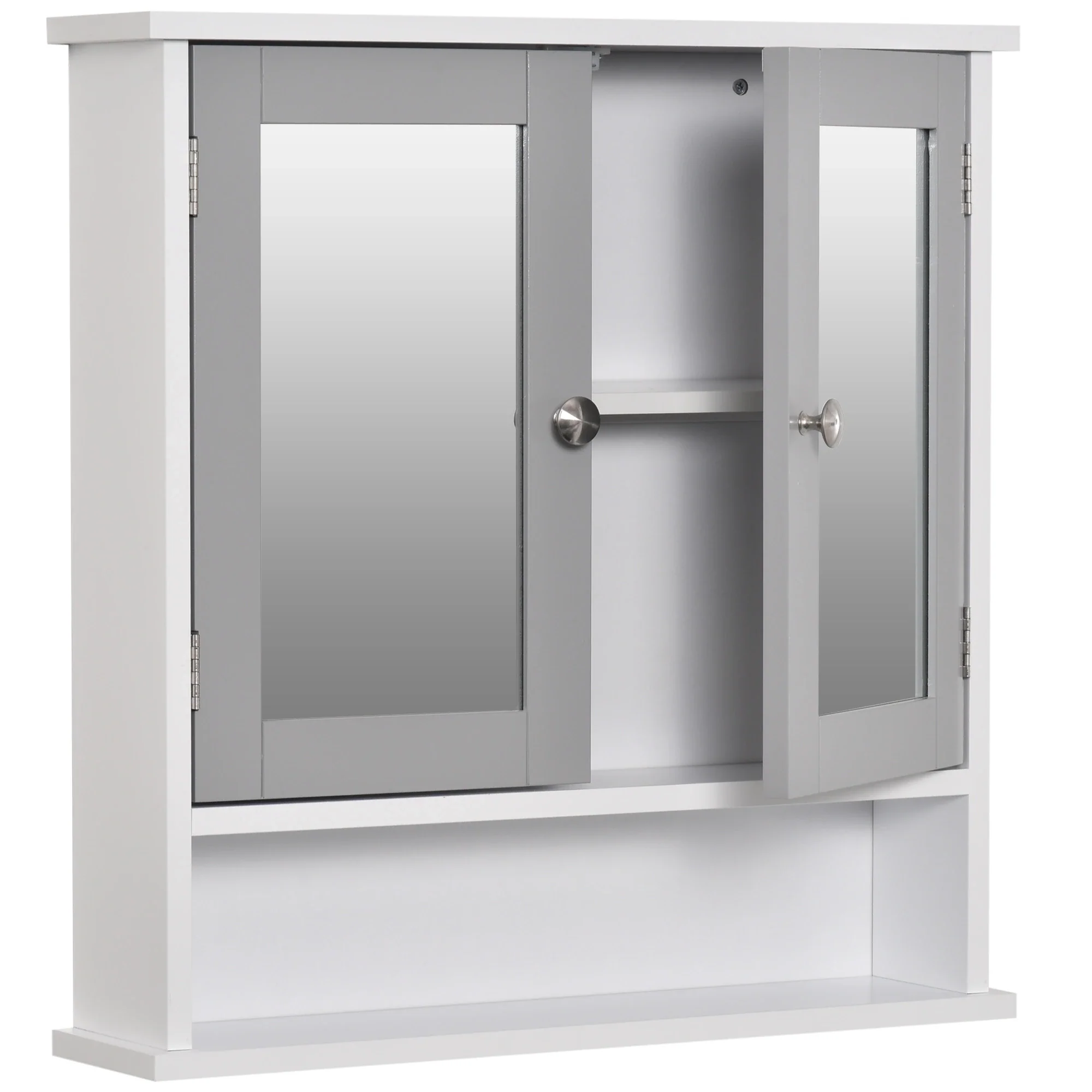 Wall-Mounted Medicine Cabinet, Double Doors, Open Shelf, Adjustable, White and Grey - Image 9