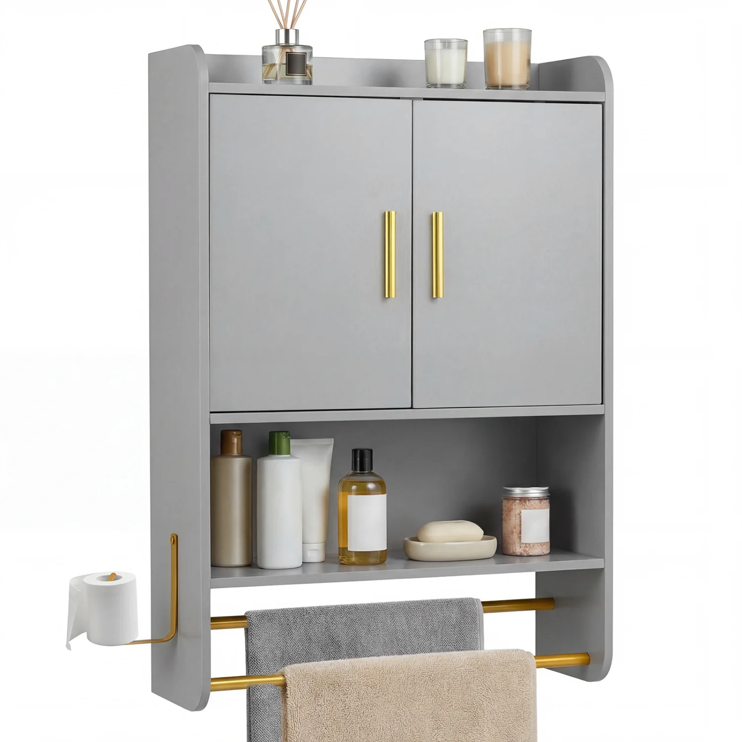 Wall Mounted Medicine Cabinet with Towel Bars, Grey