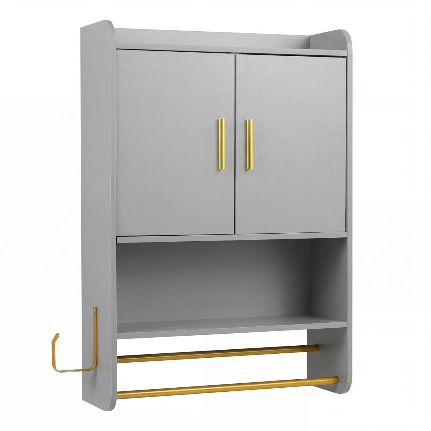 Wall Mounted Medicine Cabinet with Towel Bars, Grey - Image 4