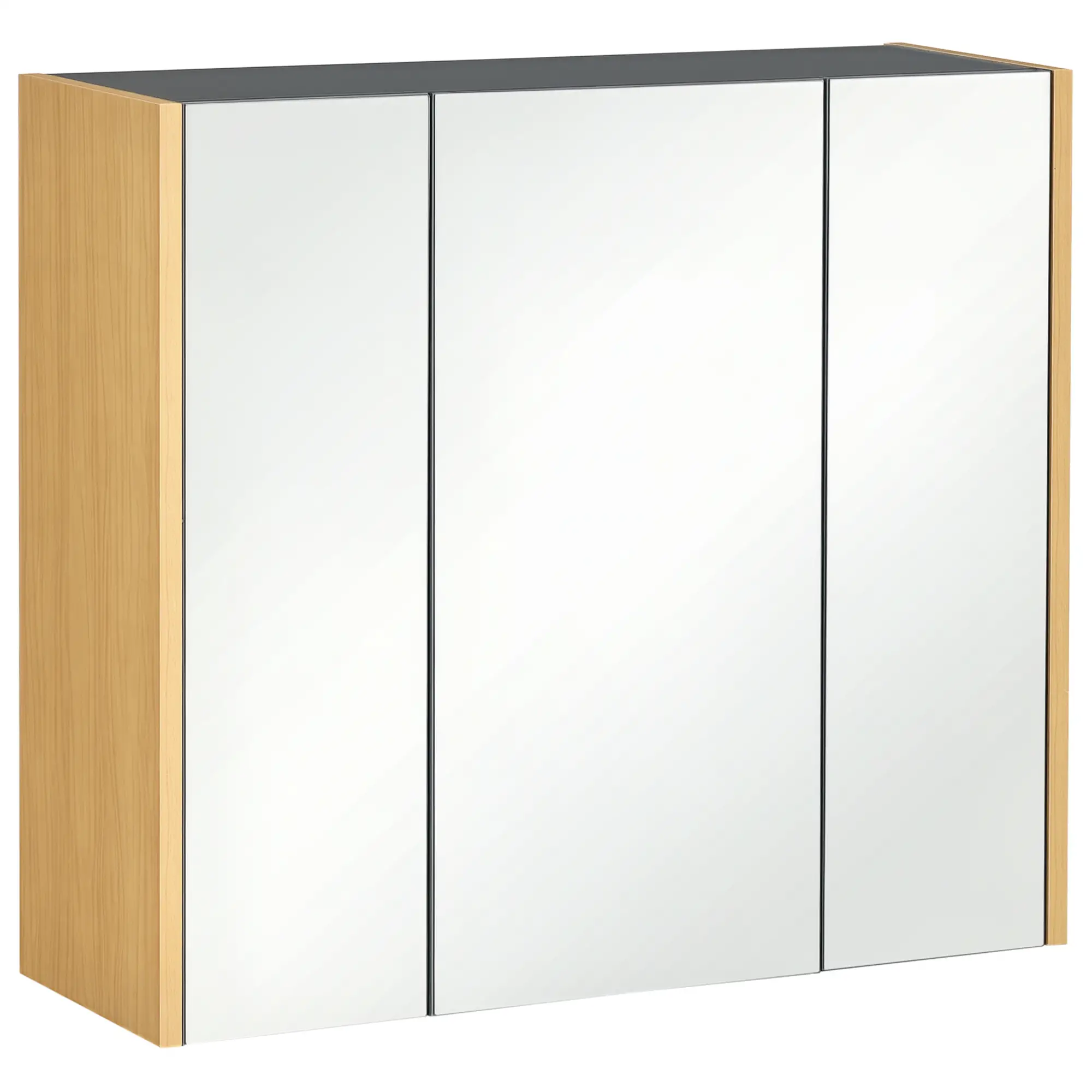 Wall Mounted Medicine Cabinet, Mirror, 3 Doors, Adjustable Shelves, Gray