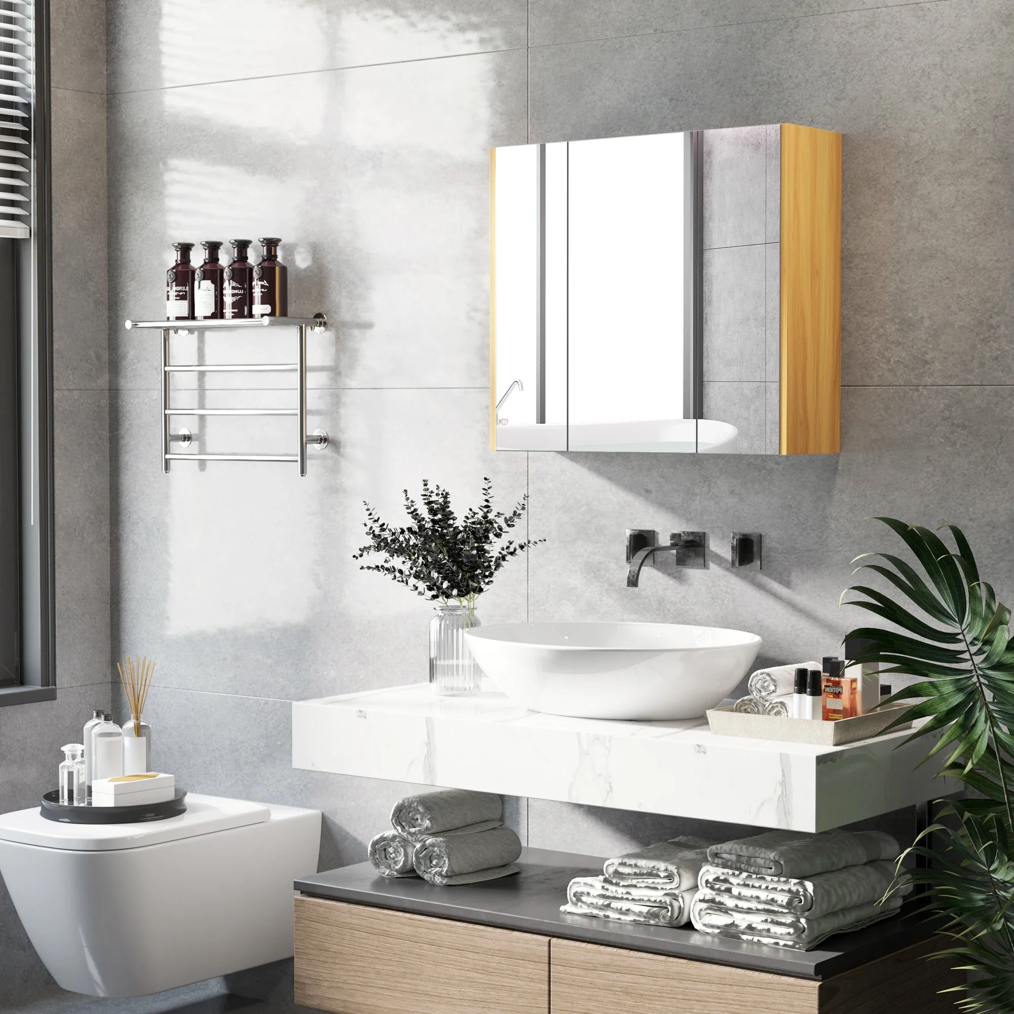 Wall Mounted Medicine Cabinet, Mirror, 3 Doors, Adjustable Shelves, Gray - Image 9